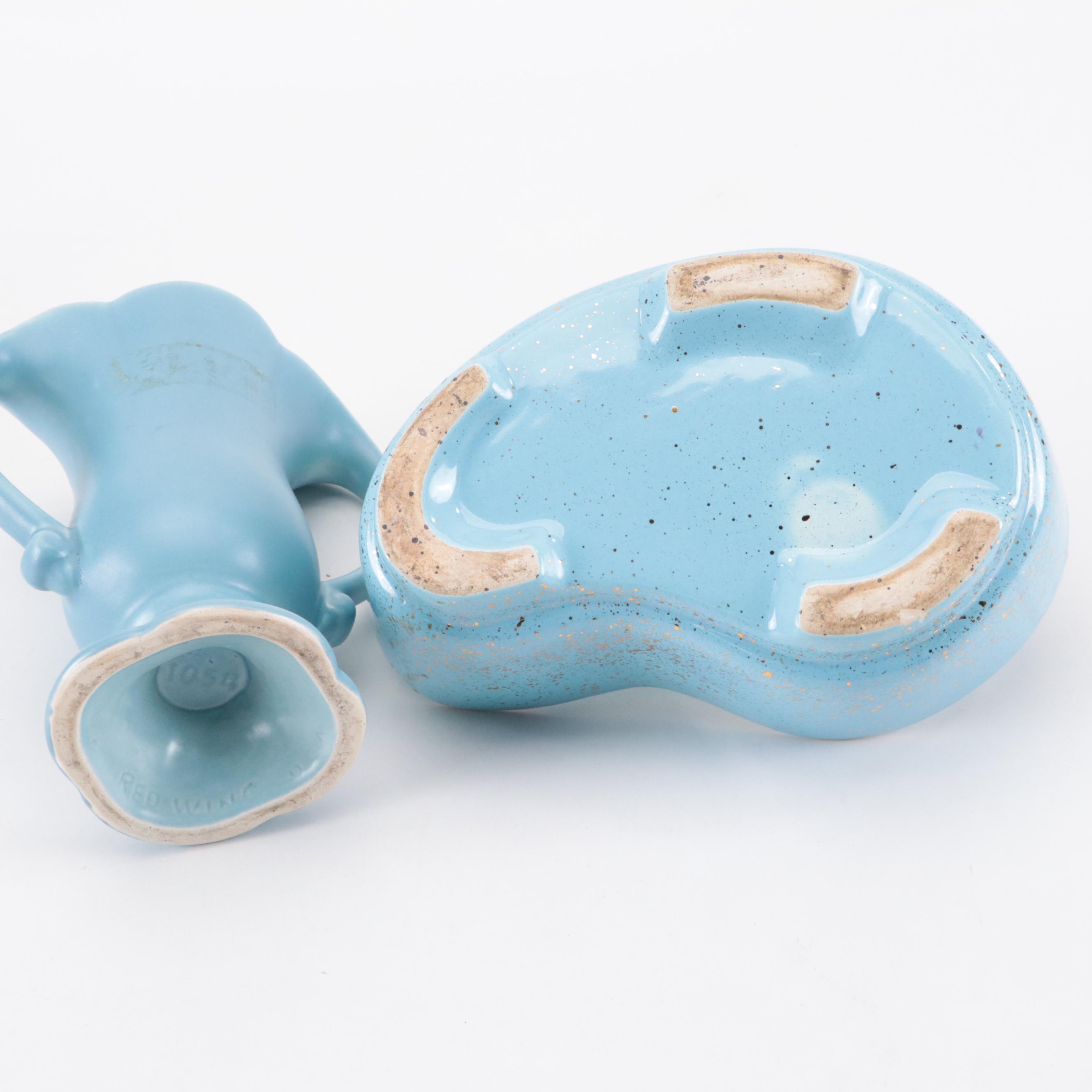 Red Wing Pottery Vase and Candlesticks with Hull Pottery Console Bowl Planter