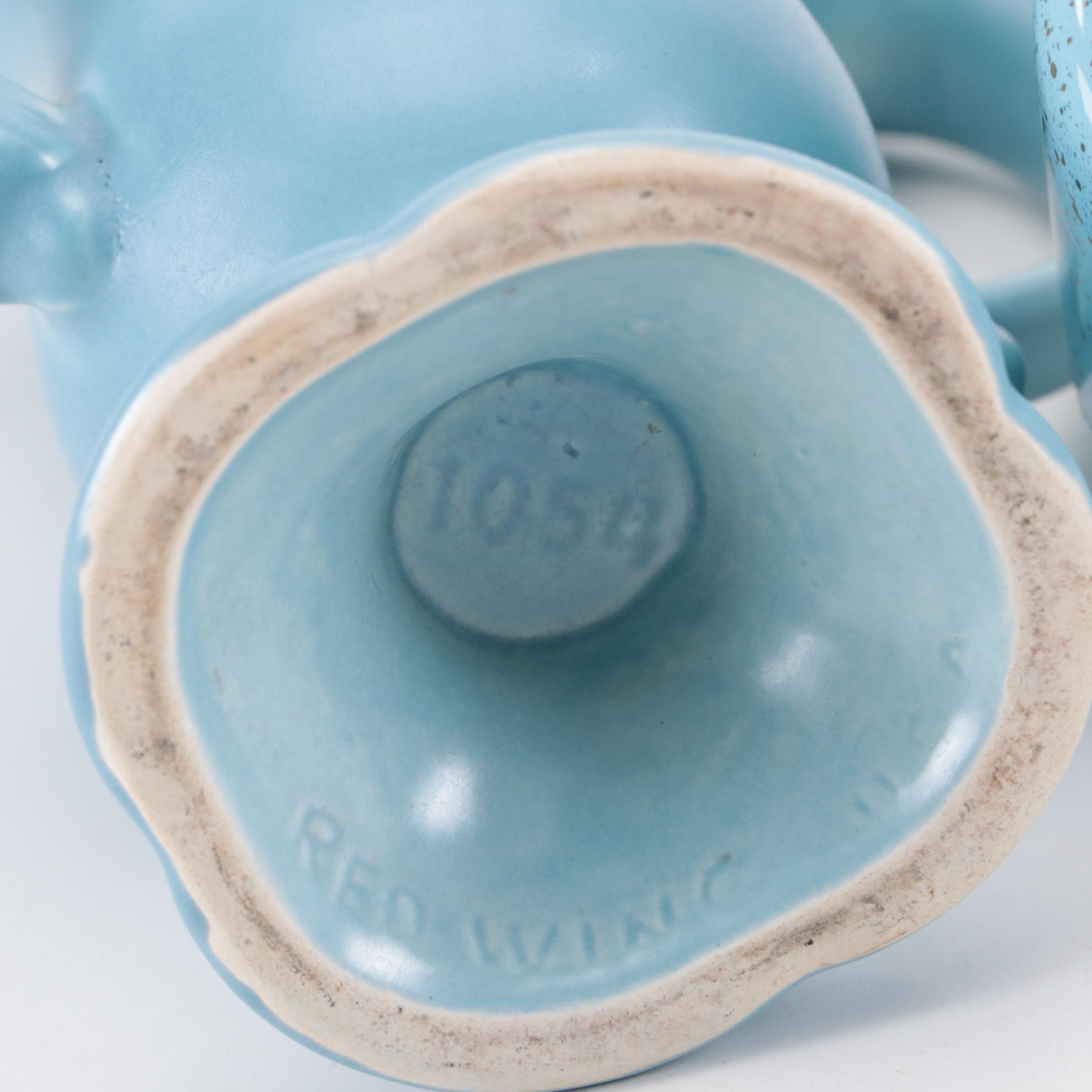 Red Wing Pottery Vase and Candlesticks with Hull Pottery Console Bowl Planter