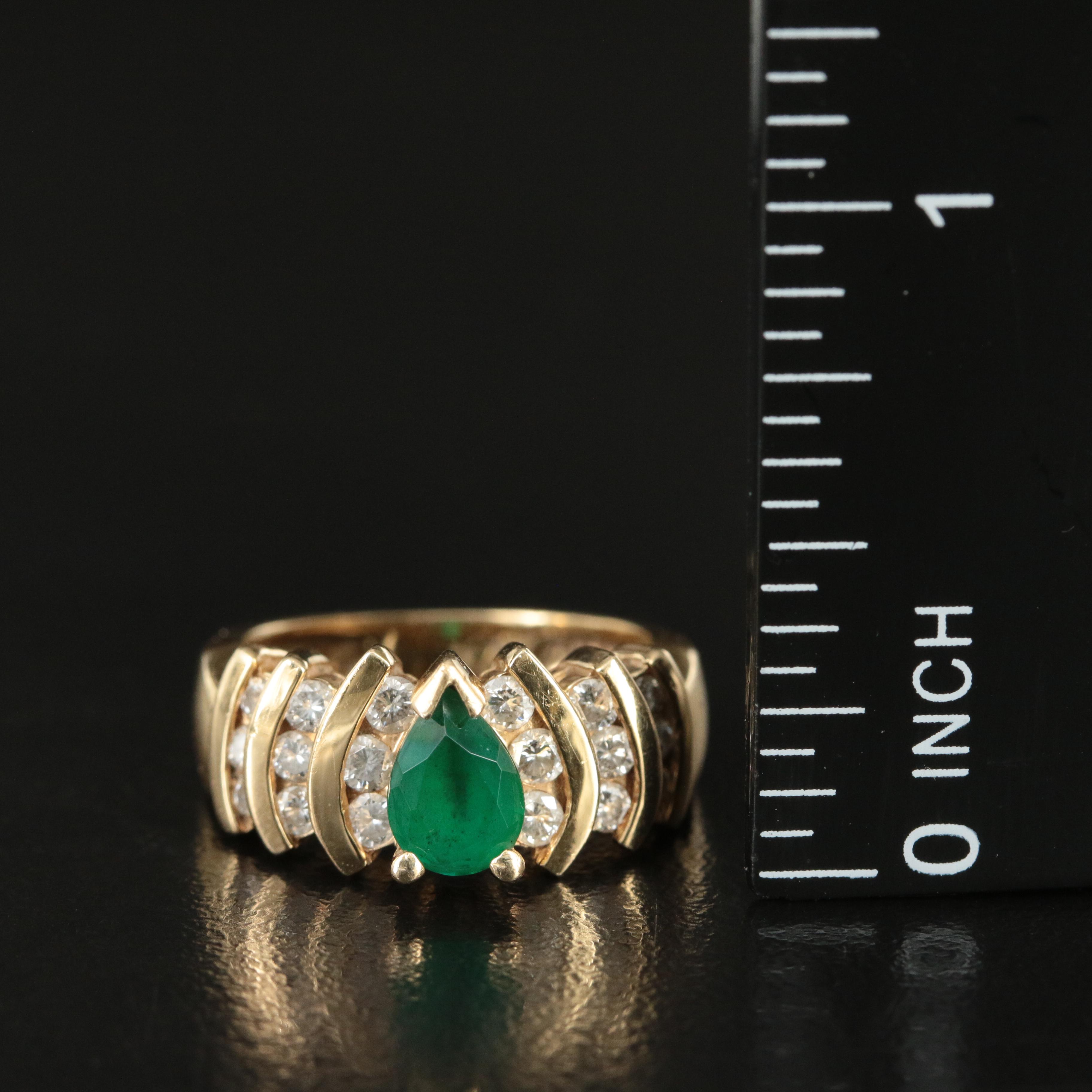 14K Emerald and Diamond Stepped Ring