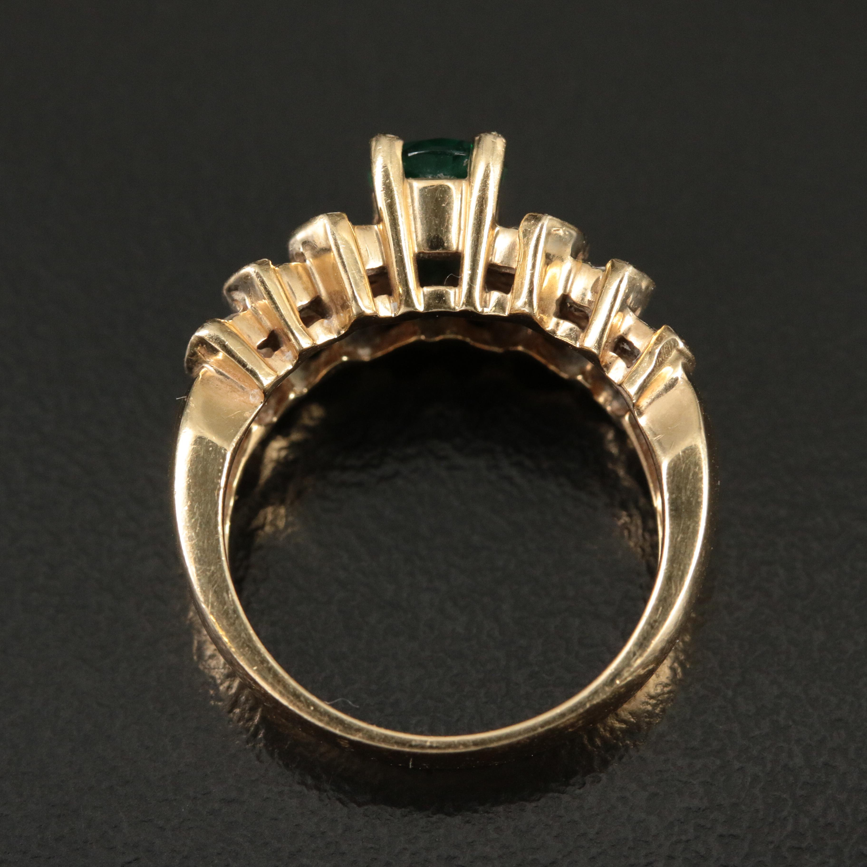 14K Emerald and Diamond Stepped Ring