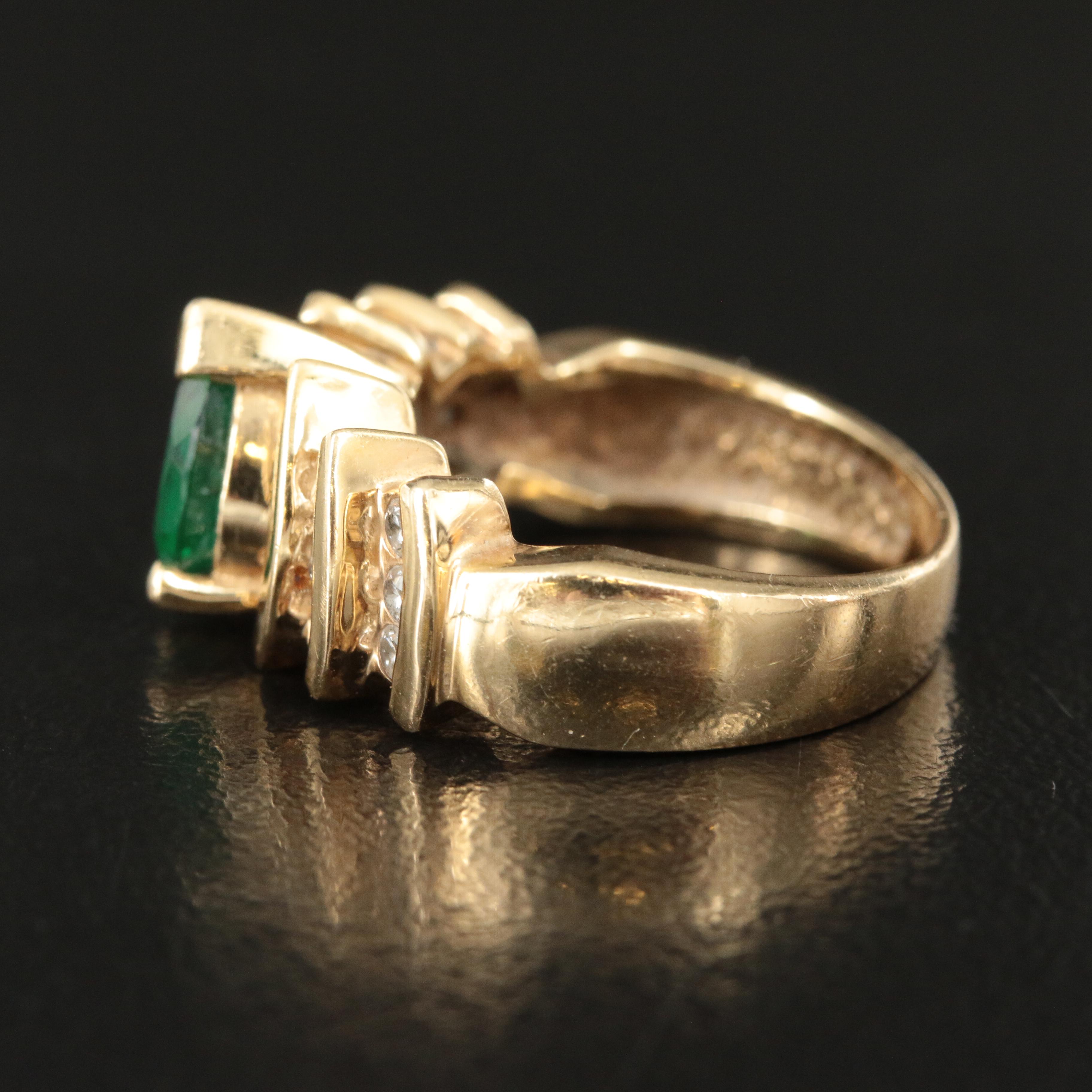 14K Emerald and Diamond Stepped Ring
