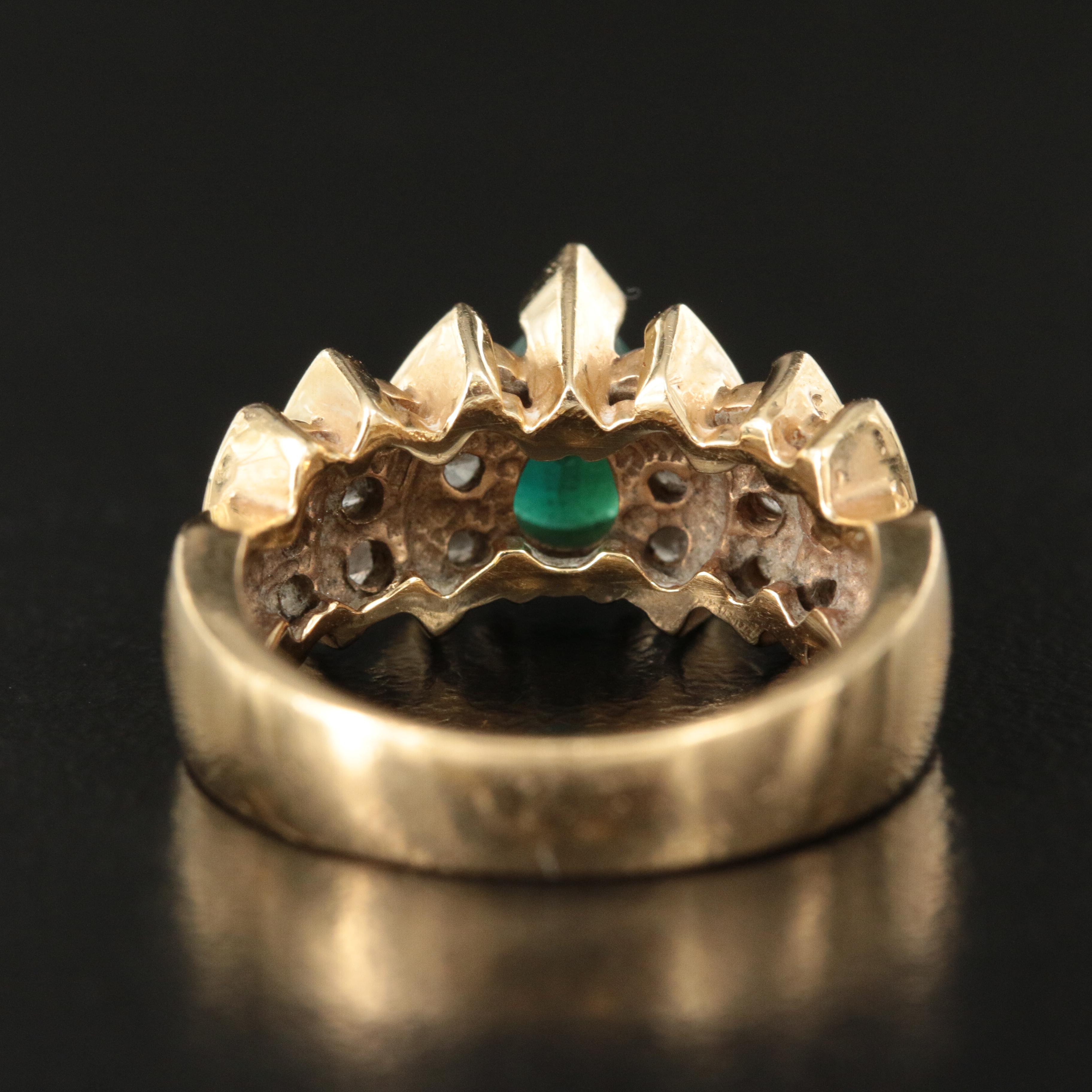 14K Emerald and Diamond Stepped Ring
