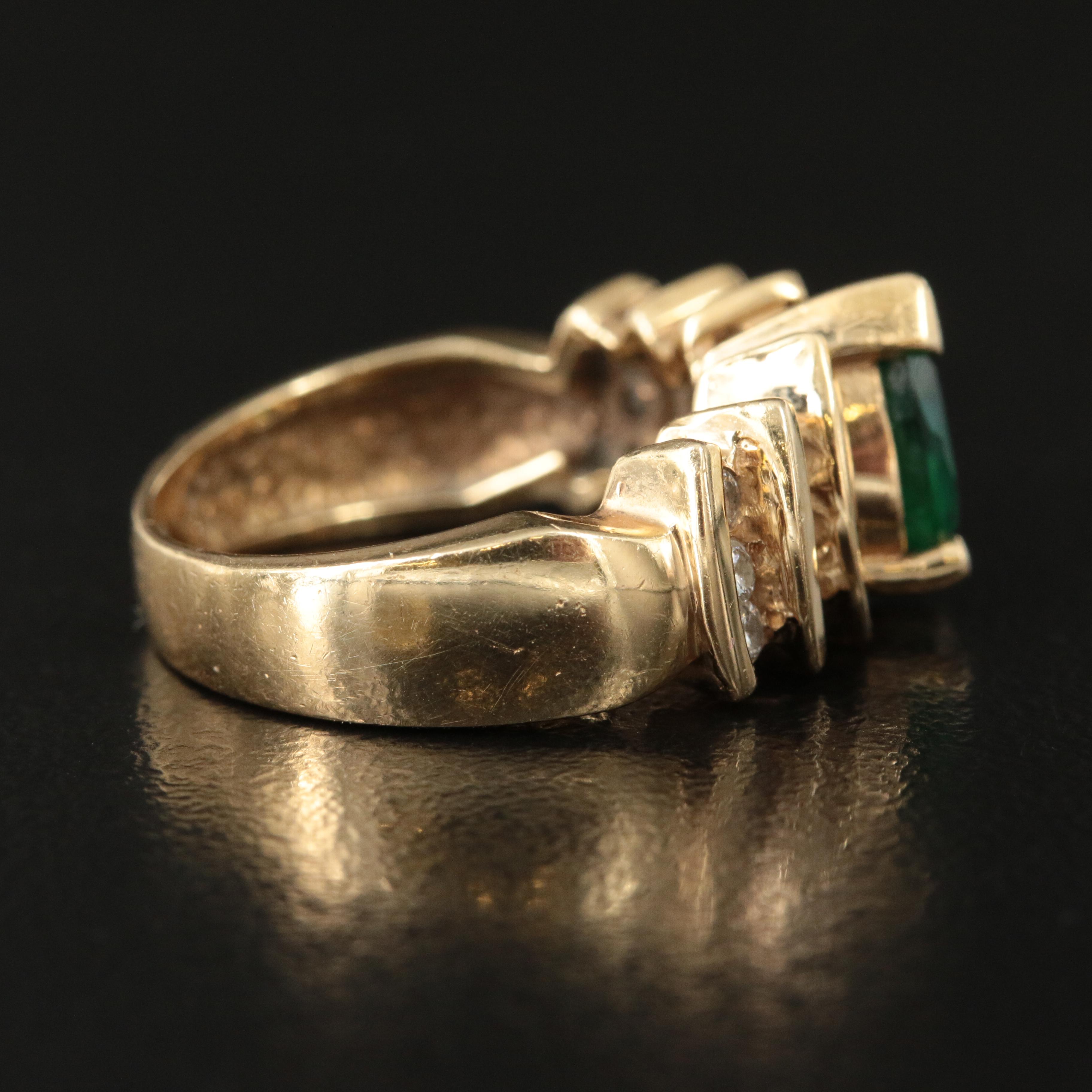 14K Emerald and Diamond Stepped Ring