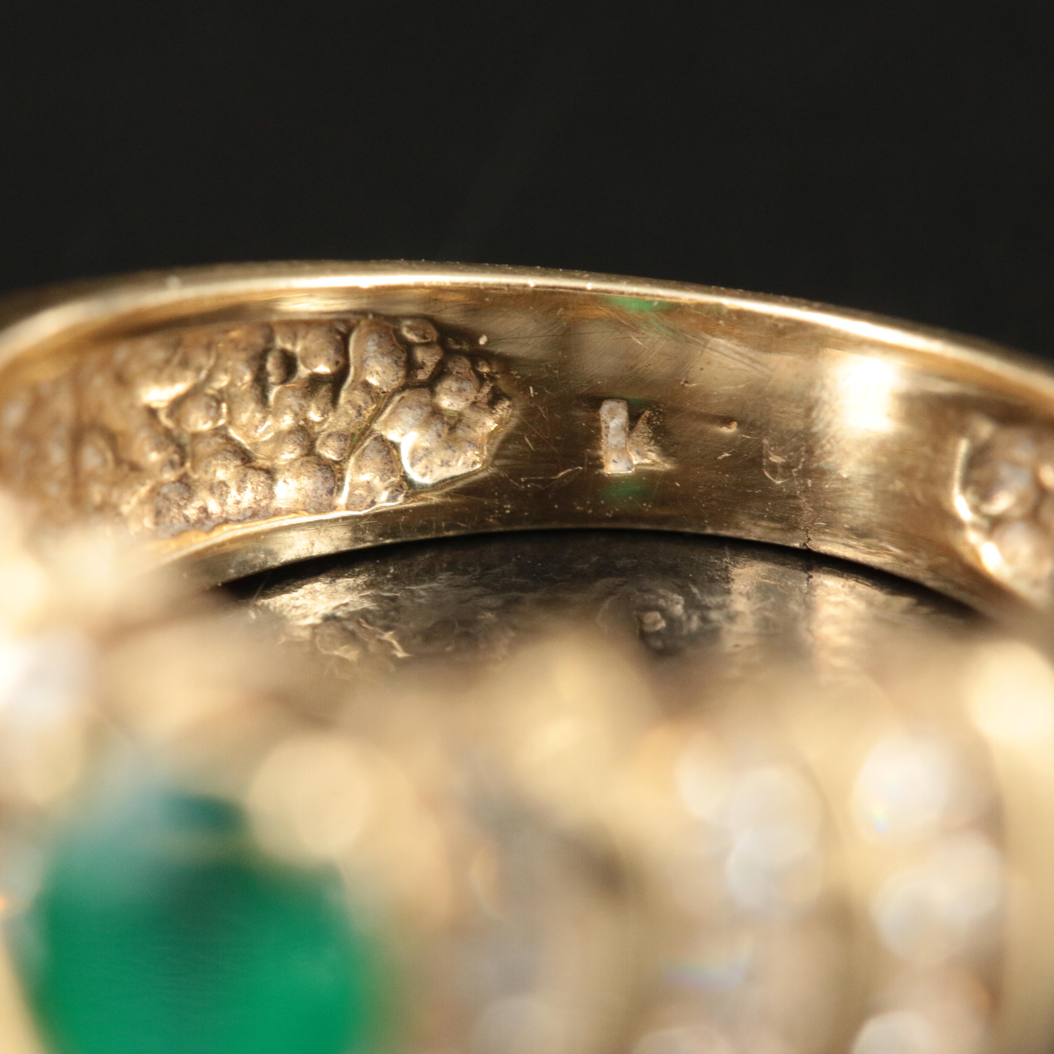 14K Emerald and Diamond Stepped Ring