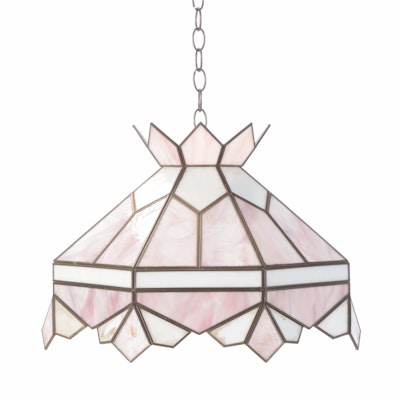 Art Deco Style Pink and White Slag Glass Pendant Light