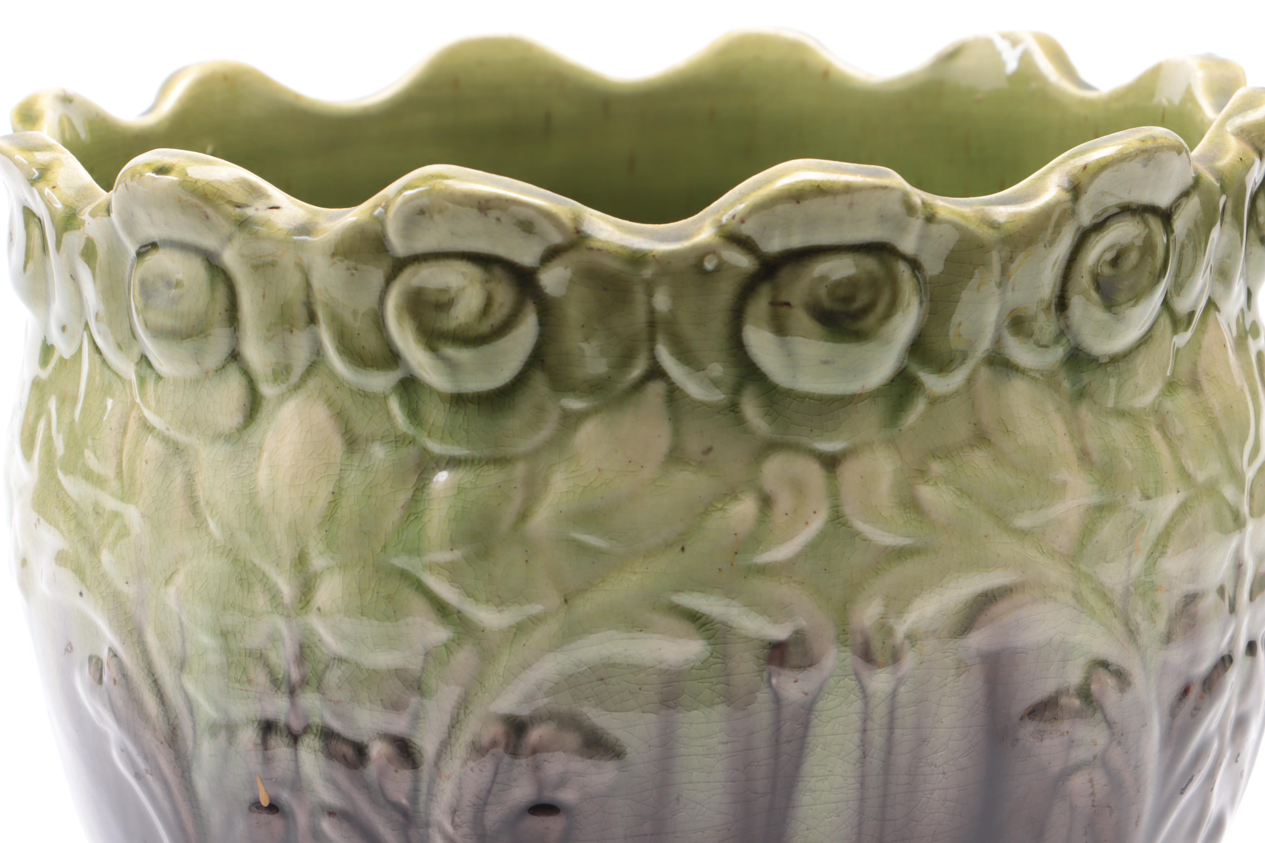 Green and Purple Drip Glaze American Art Pottery Planter, Vintage