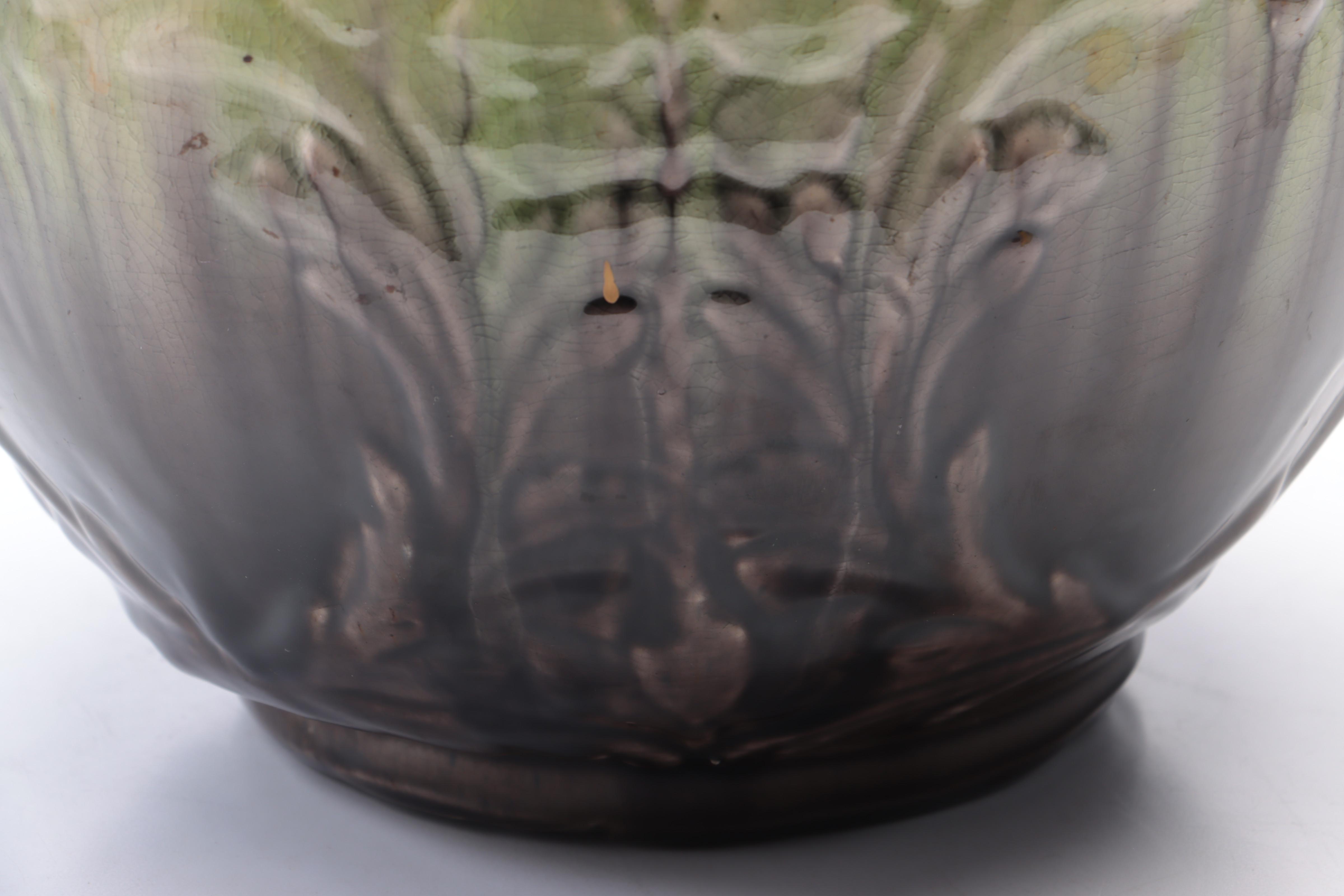 Green and Purple Drip Glaze American Art Pottery Planter, Vintage