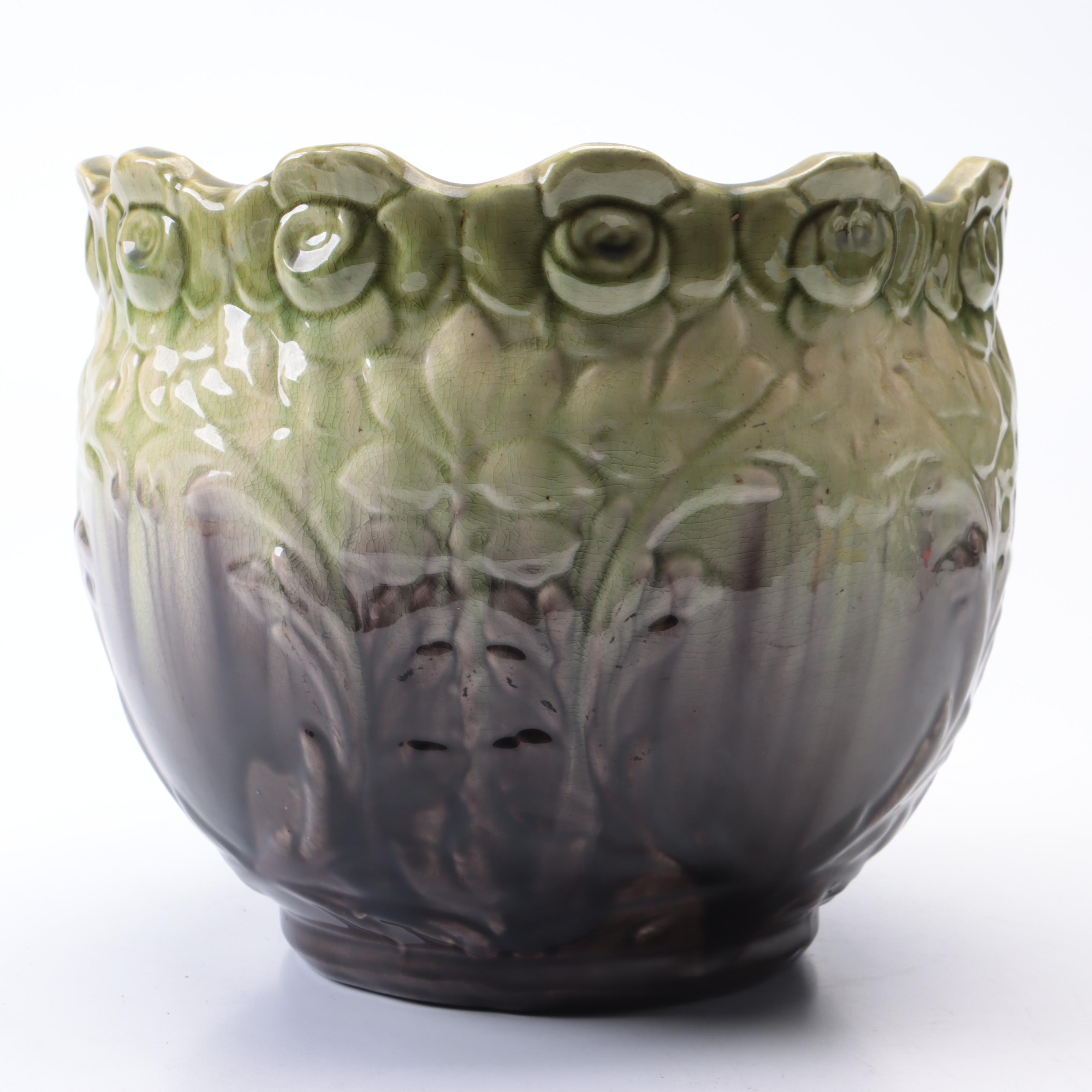Green and Purple Drip Glaze American Art Pottery Planter, Vintage
