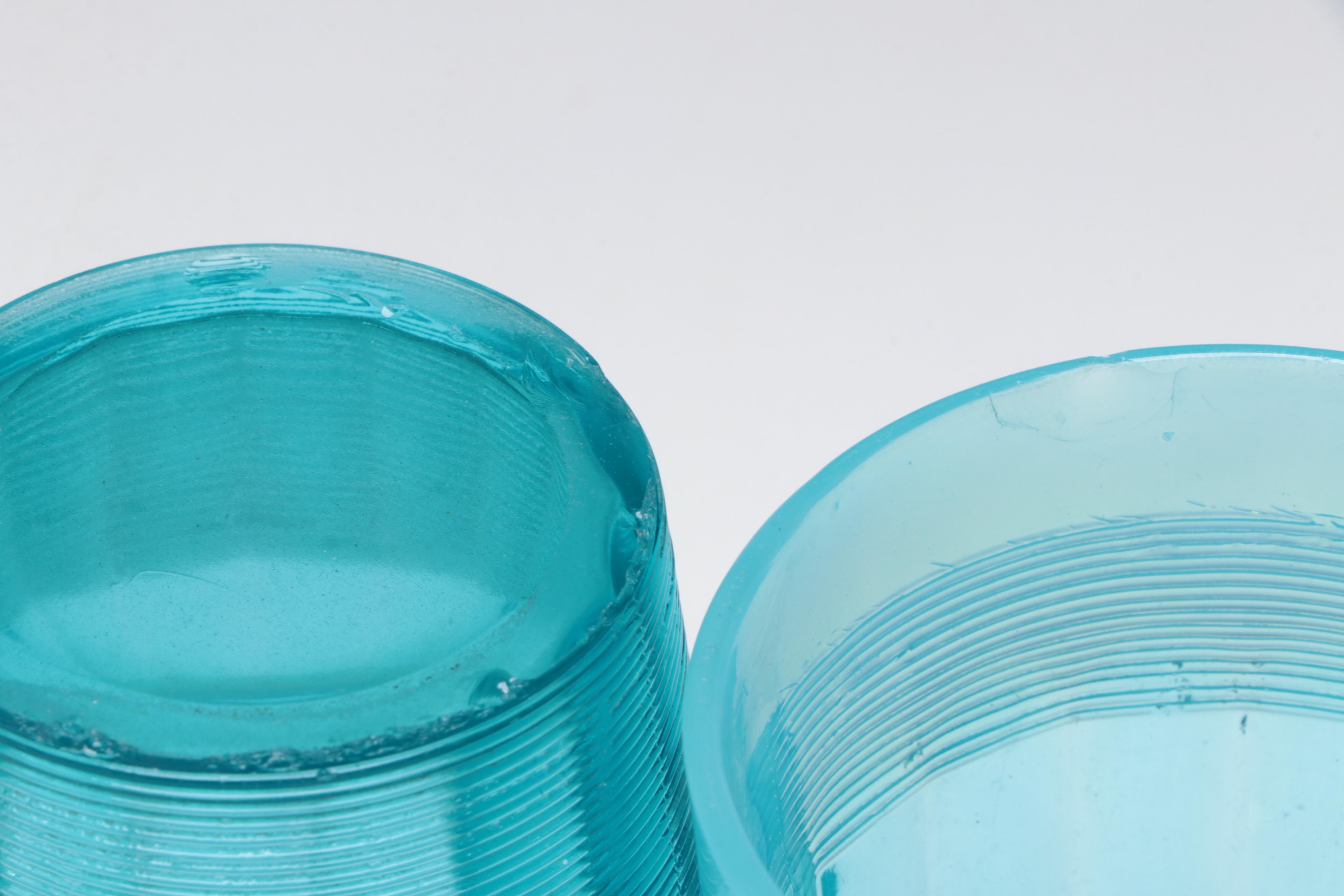 Blue Opalescent, Crackle, and Pressed Glass Pitchers, Compotes, Cups and More