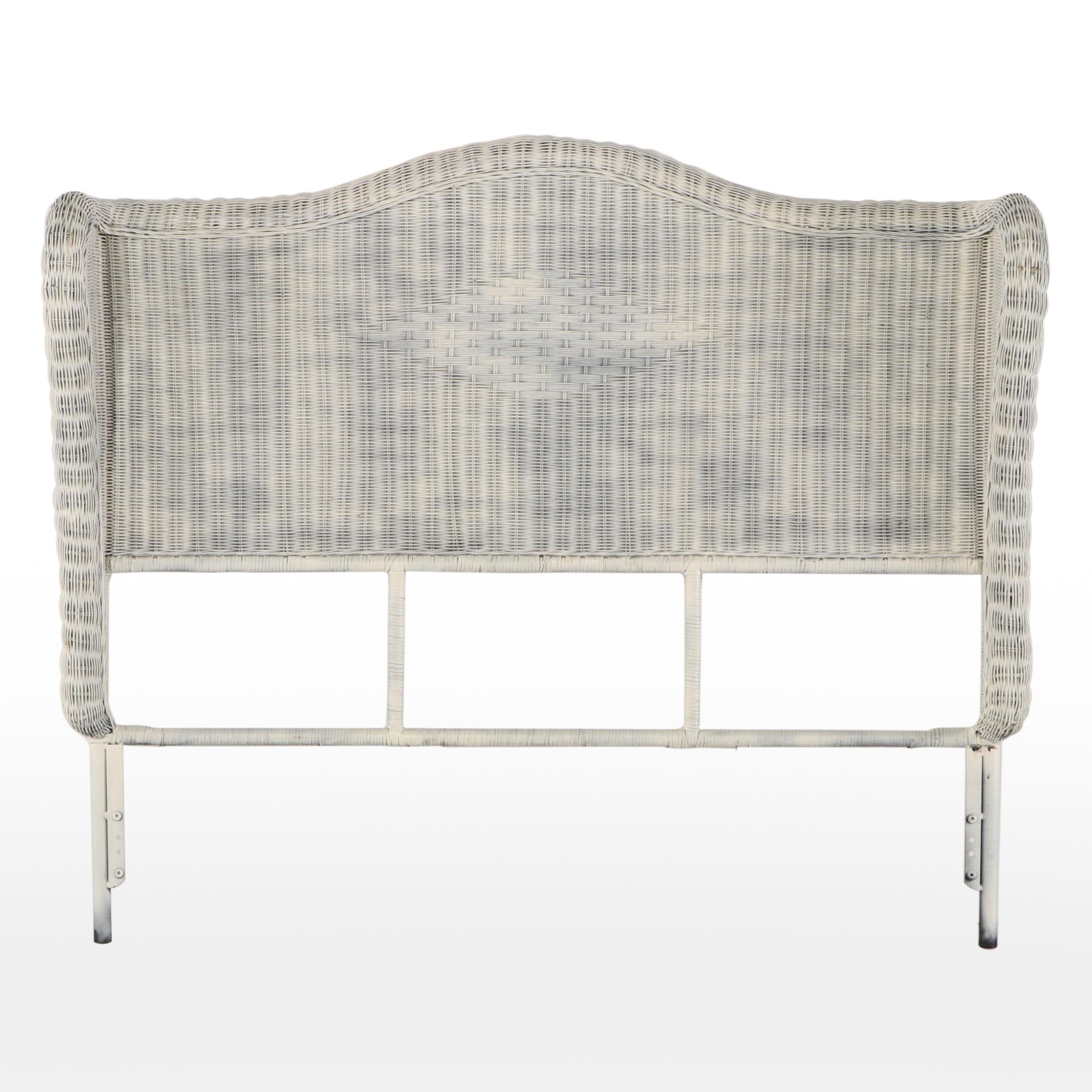 WhitePainted Wicker Queen Size Wingback Headboard EBTH