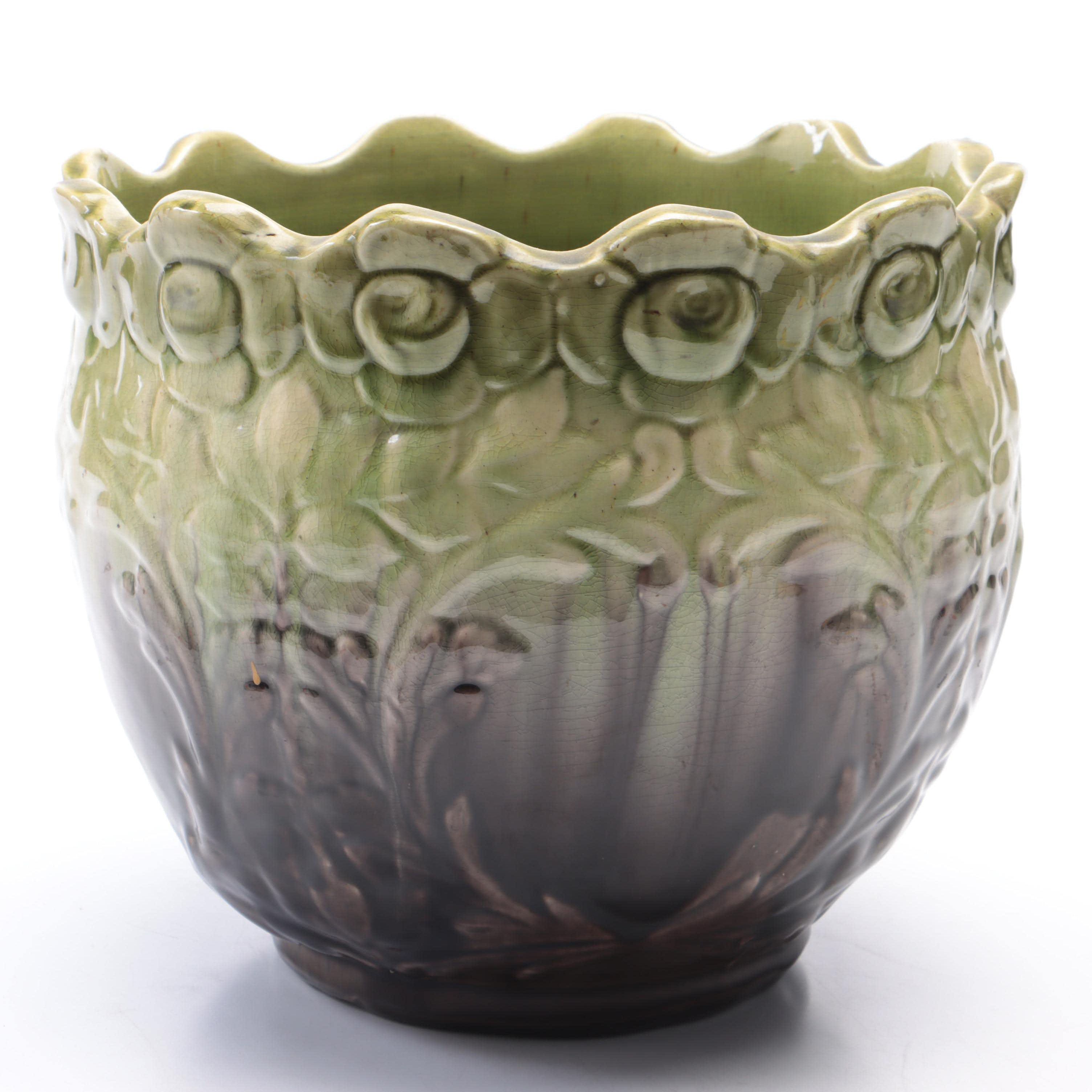 Green and Purple Drip Glaze American Art Pottery Planter, Vintage