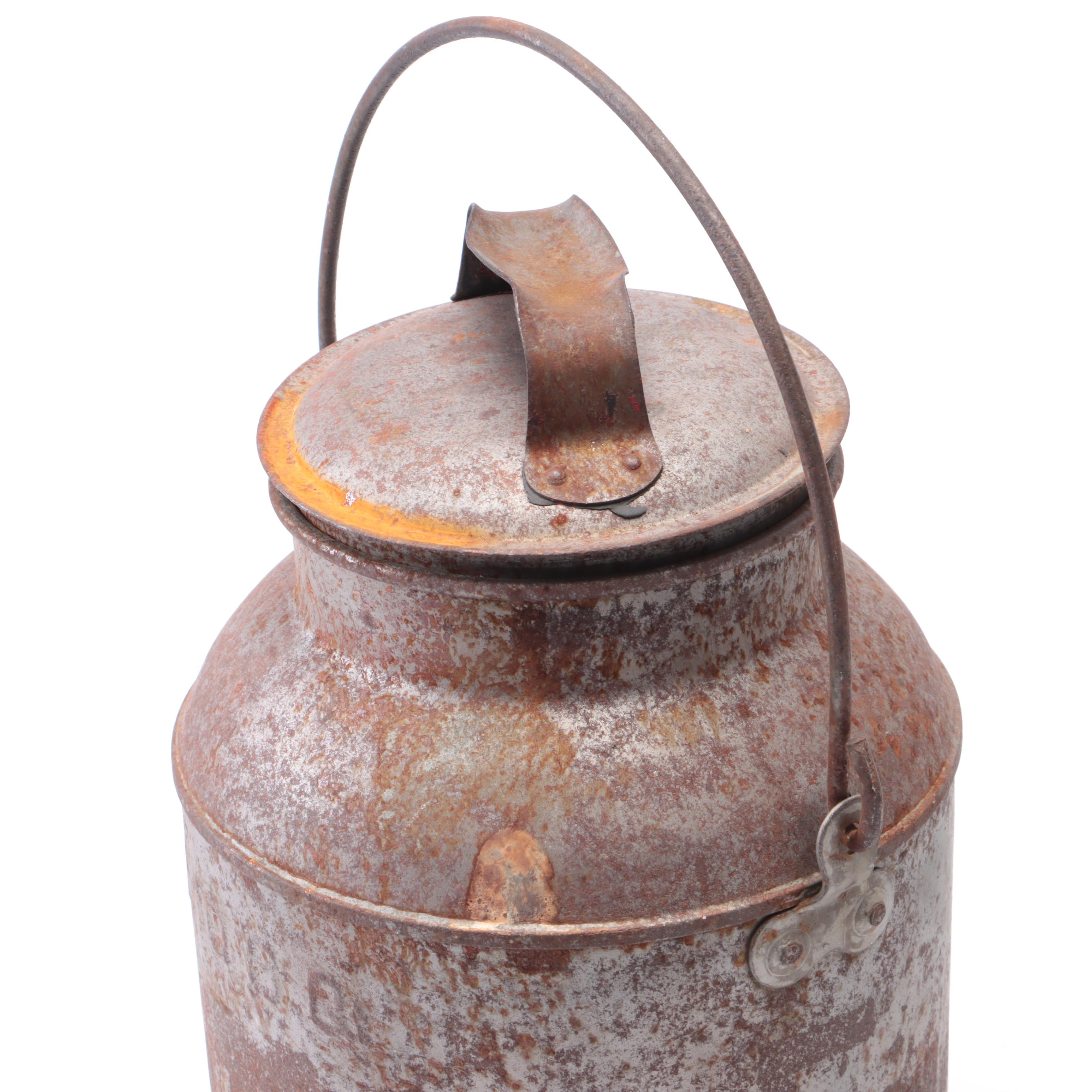 Galvanized Milk Can with Sucher's Victory Brand Pure Lard Bucket and Shaker