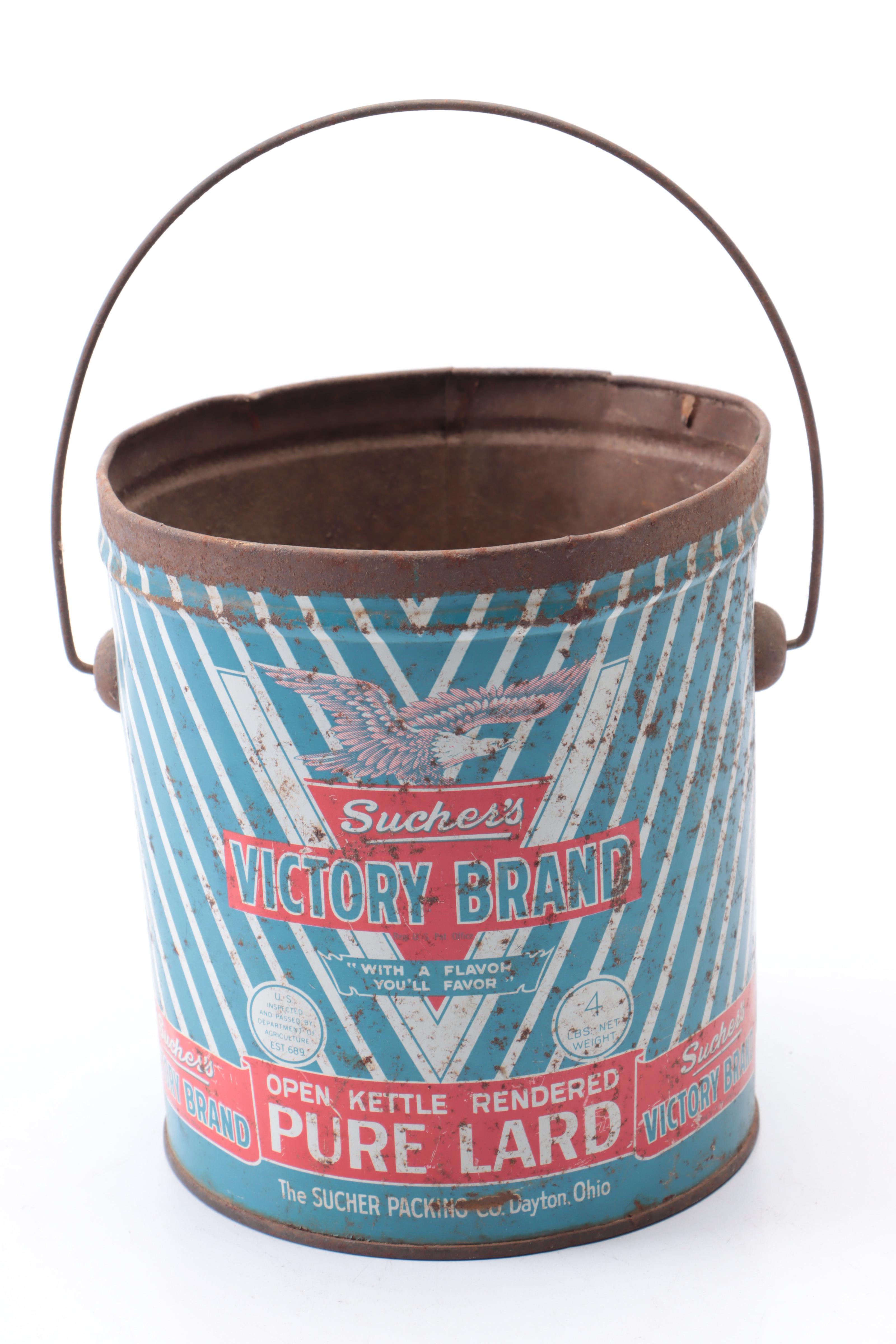 Galvanized Milk Can with Sucher's Victory Brand Pure Lard Bucket and Shaker