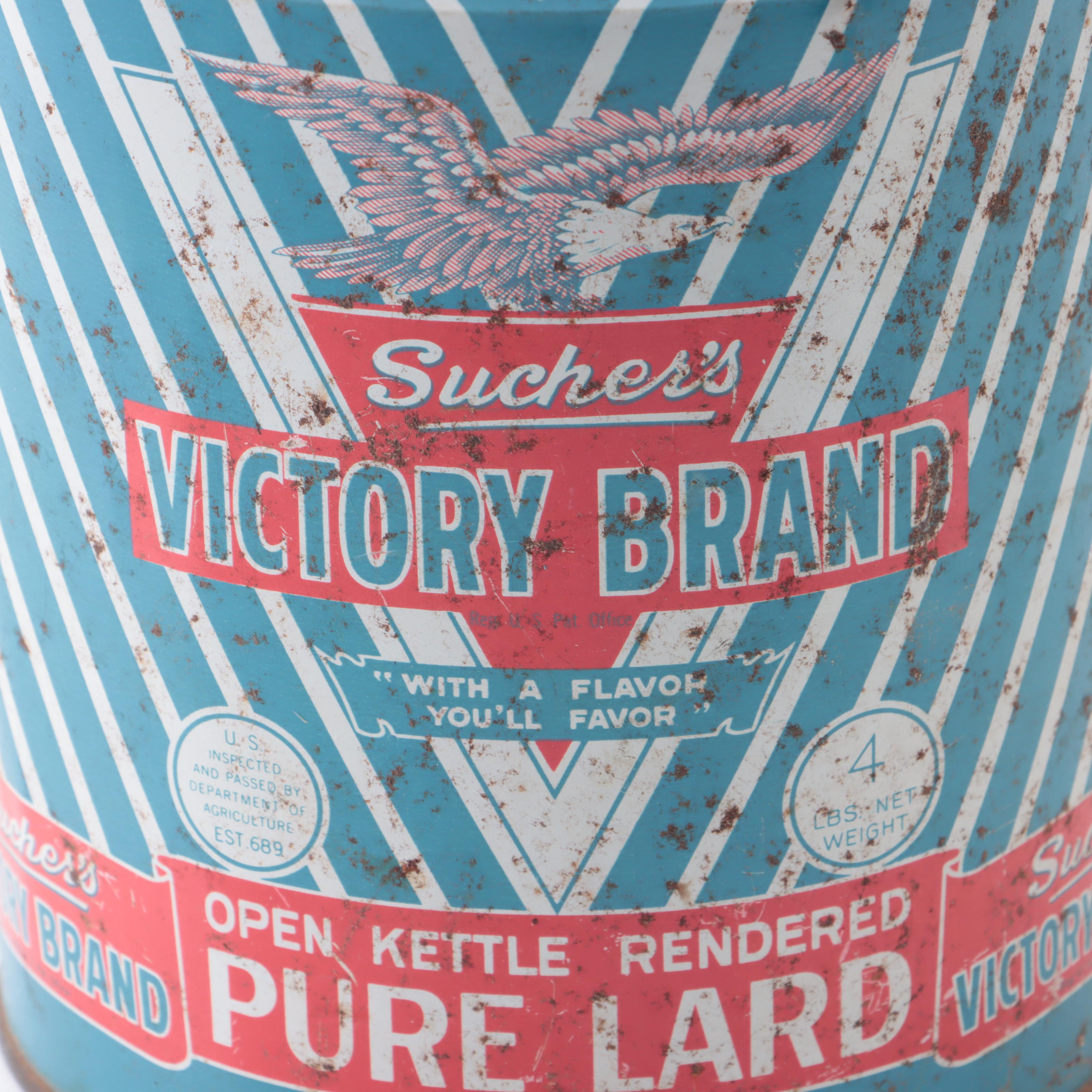 Galvanized Milk Can with Sucher's Victory Brand Pure Lard Bucket and Shaker