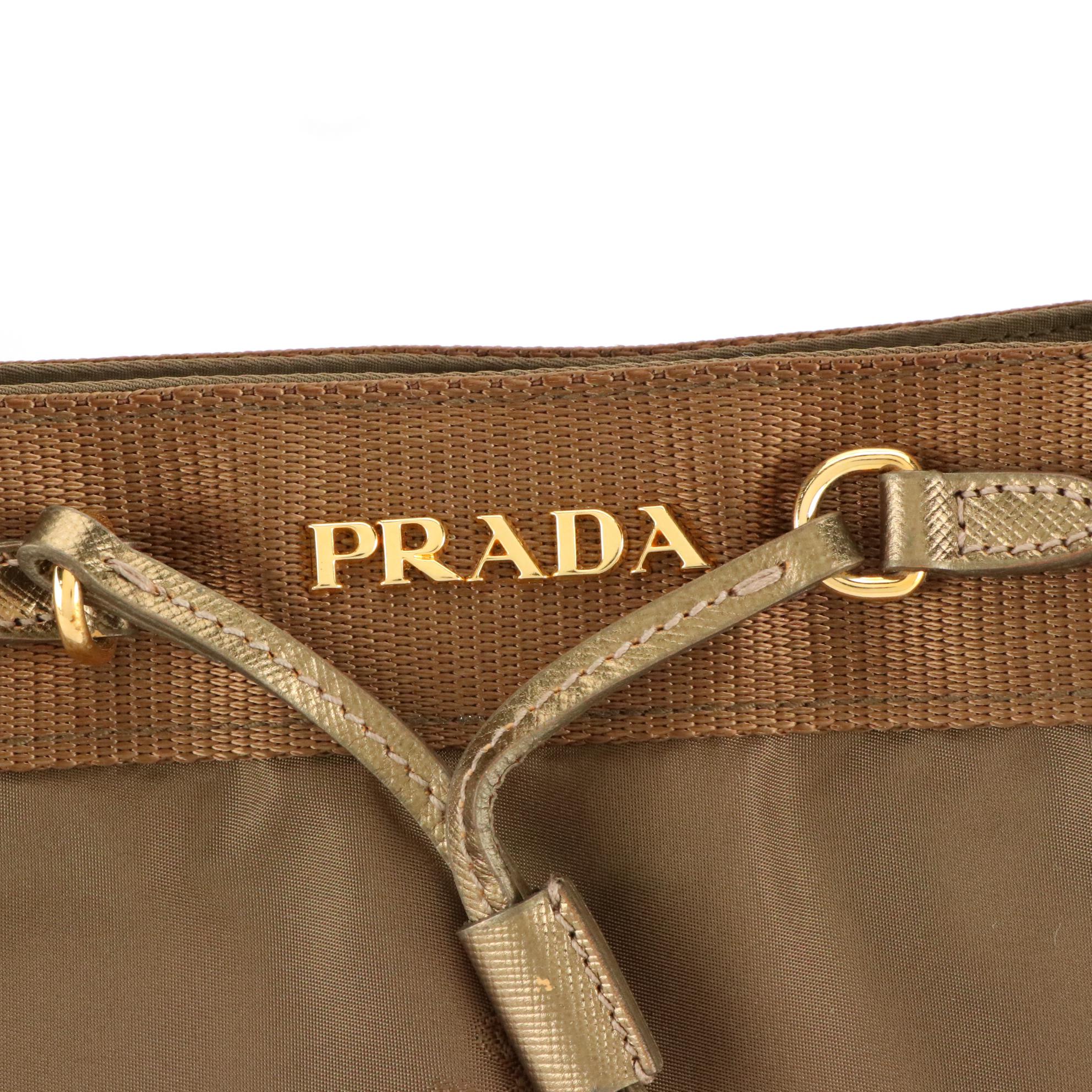 Prada Tote BN1755 in Logo Nylon Jacquard with Metallic Saffiano Leather Trim