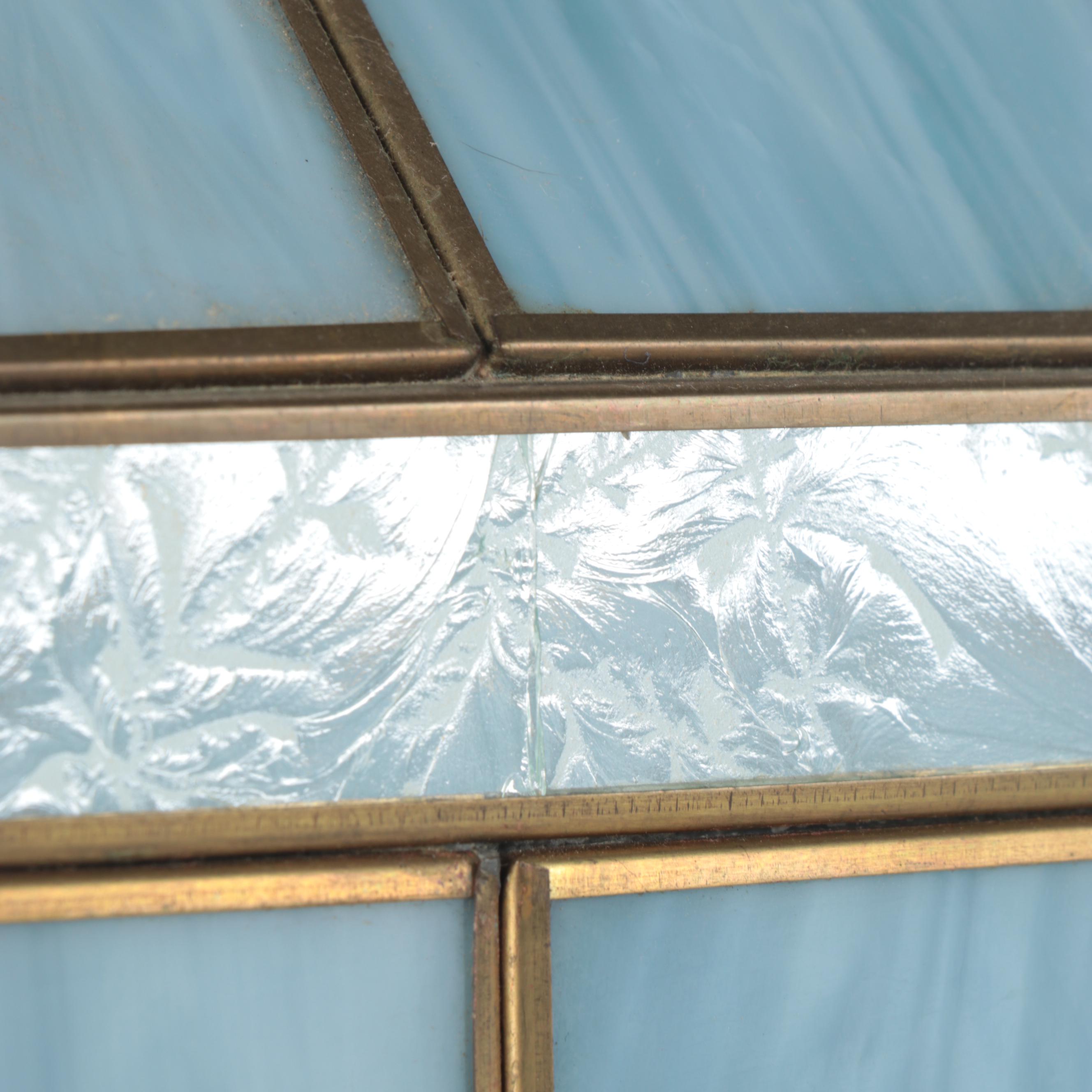 Blue Slag Glass and Metal Pendant Light