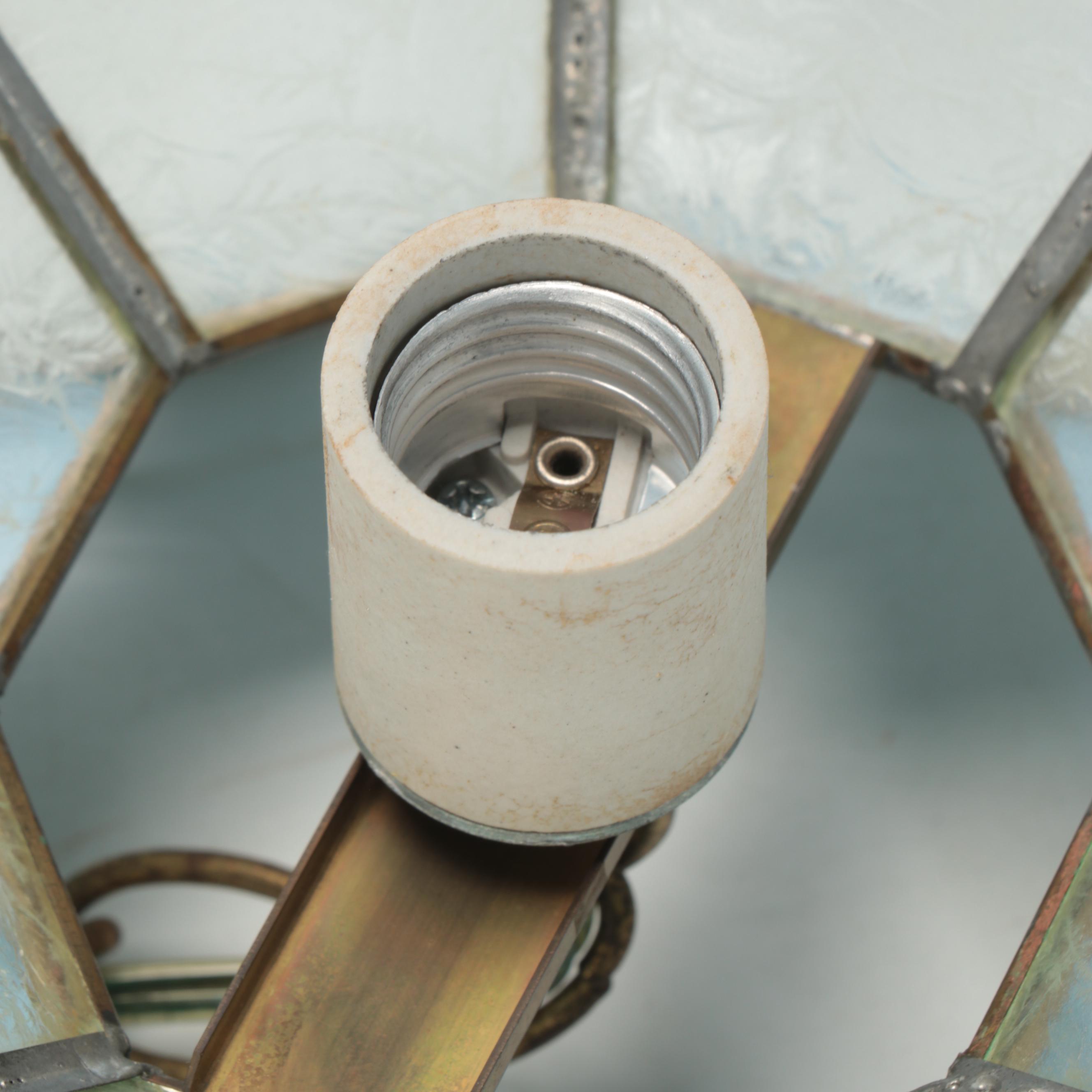 Blue Slag Glass and Metal Pendant Light