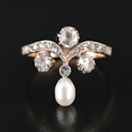 18K Pearl and Diamond Aigrette Ring with Sterling Accents