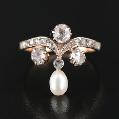 18K Pearl and Diamond Aigrette Ring with Sterling Accents