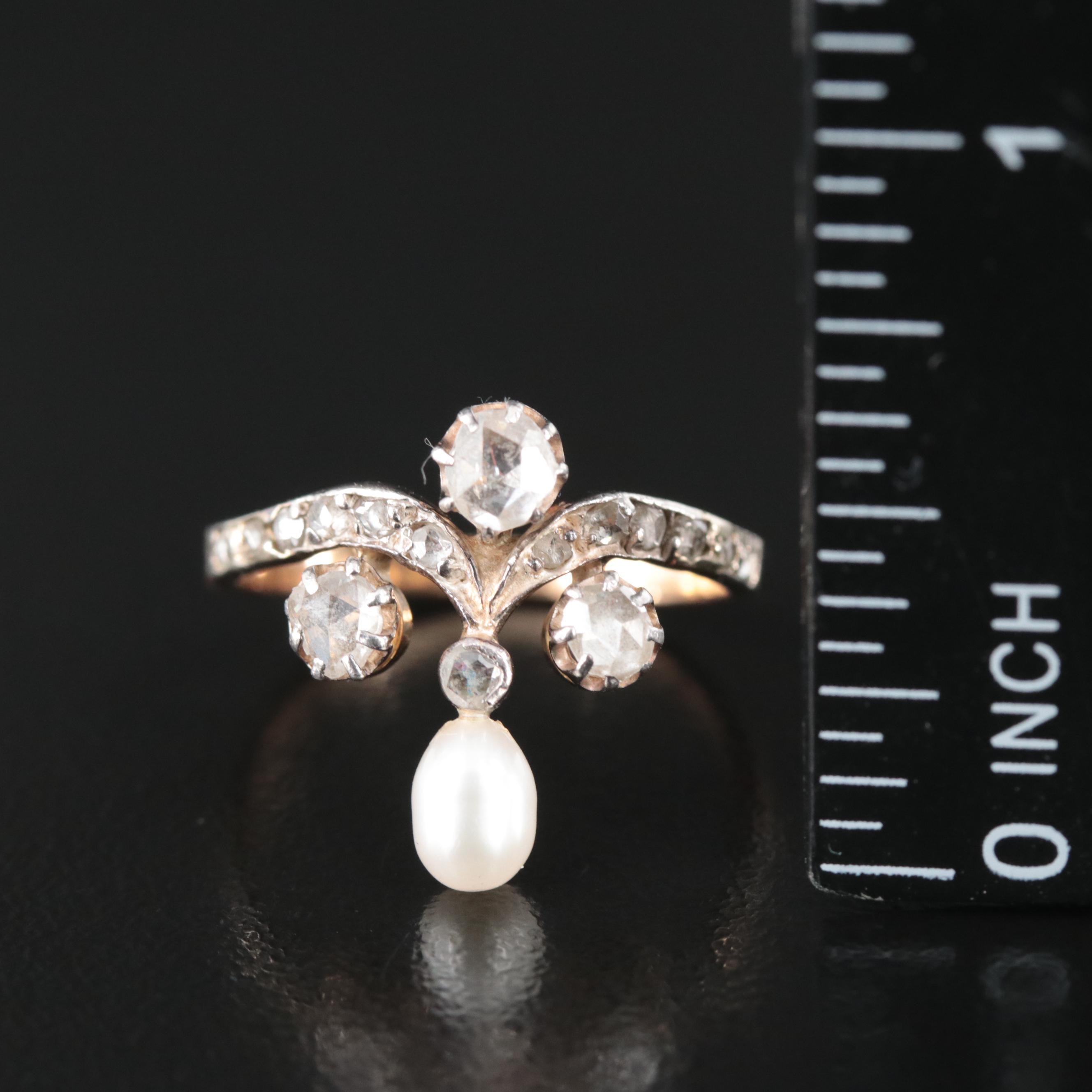 18K Pearl and Diamond Aigrette Ring with Sterling Accents