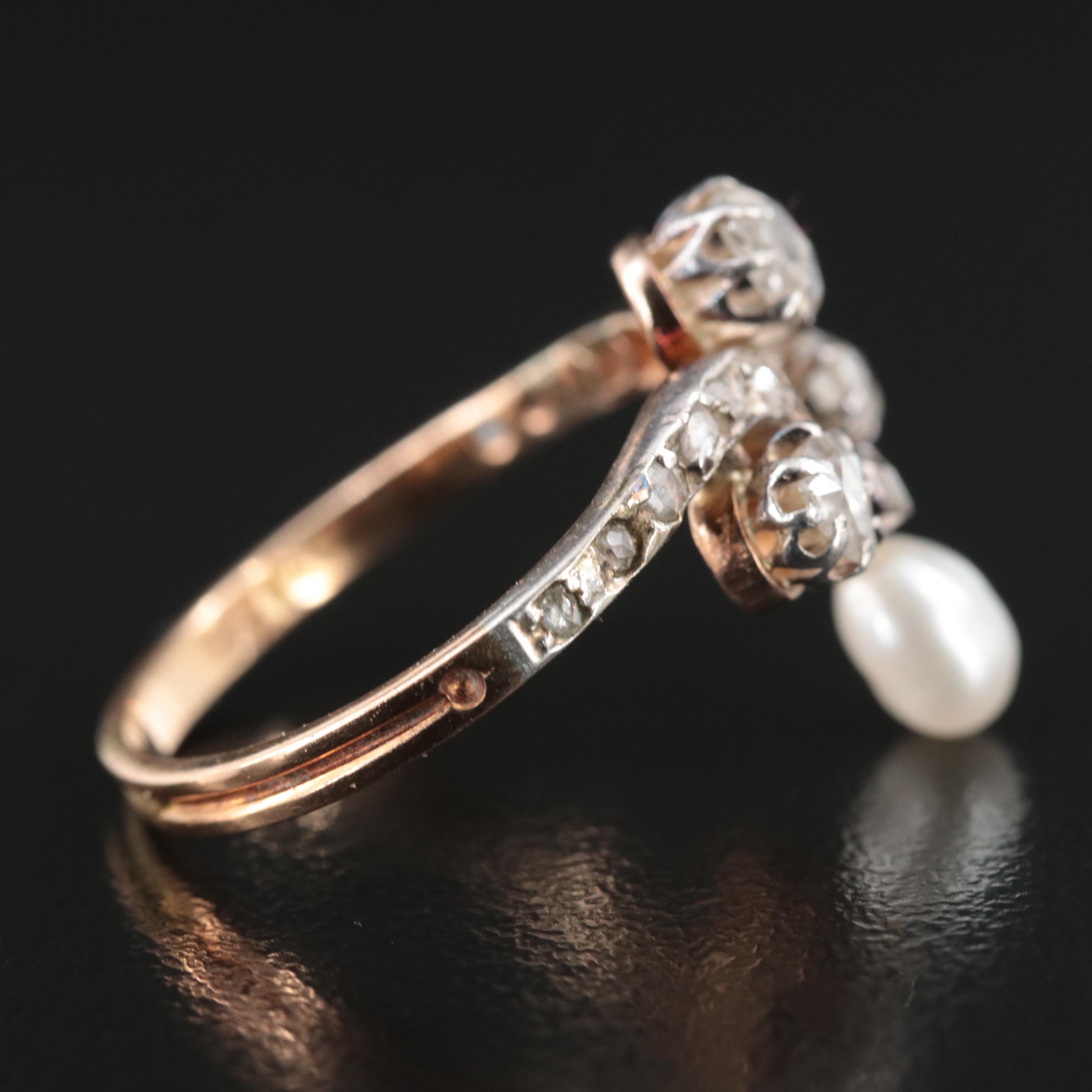 18K Pearl and Diamond Aigrette Ring with Sterling Accents