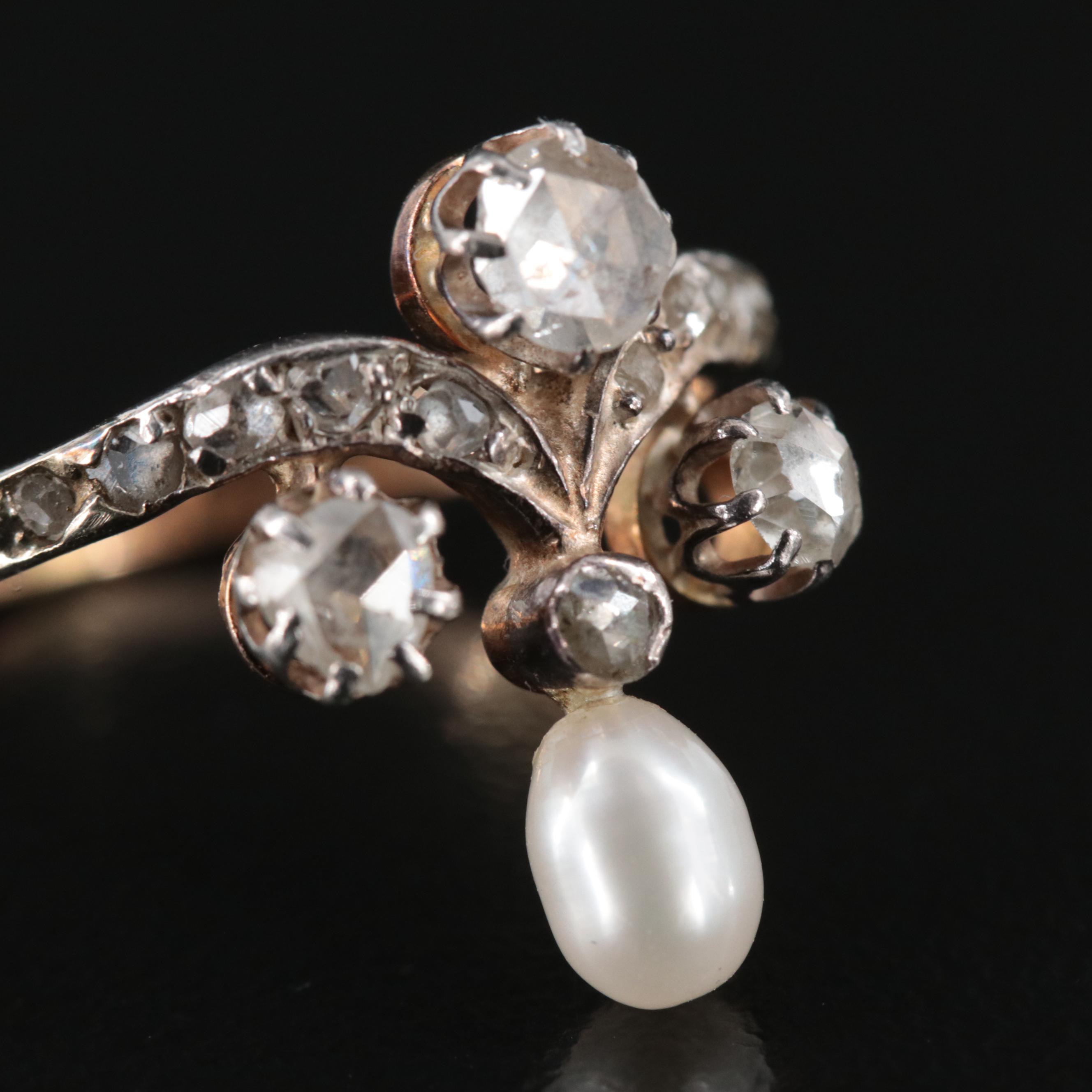 18K Pearl and Diamond Aigrette Ring with Sterling Accents
