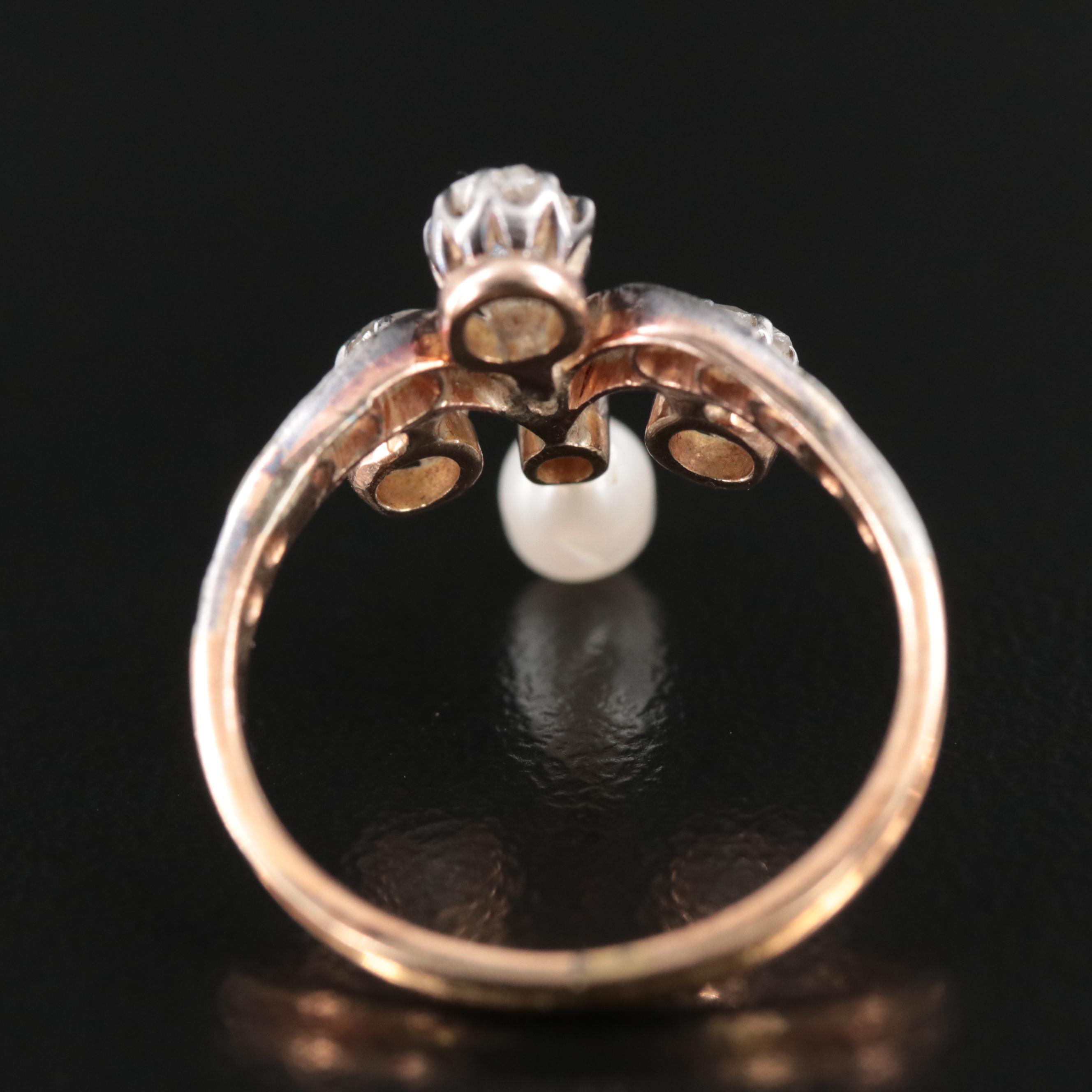 18K Pearl and Diamond Aigrette Ring with Sterling Accents