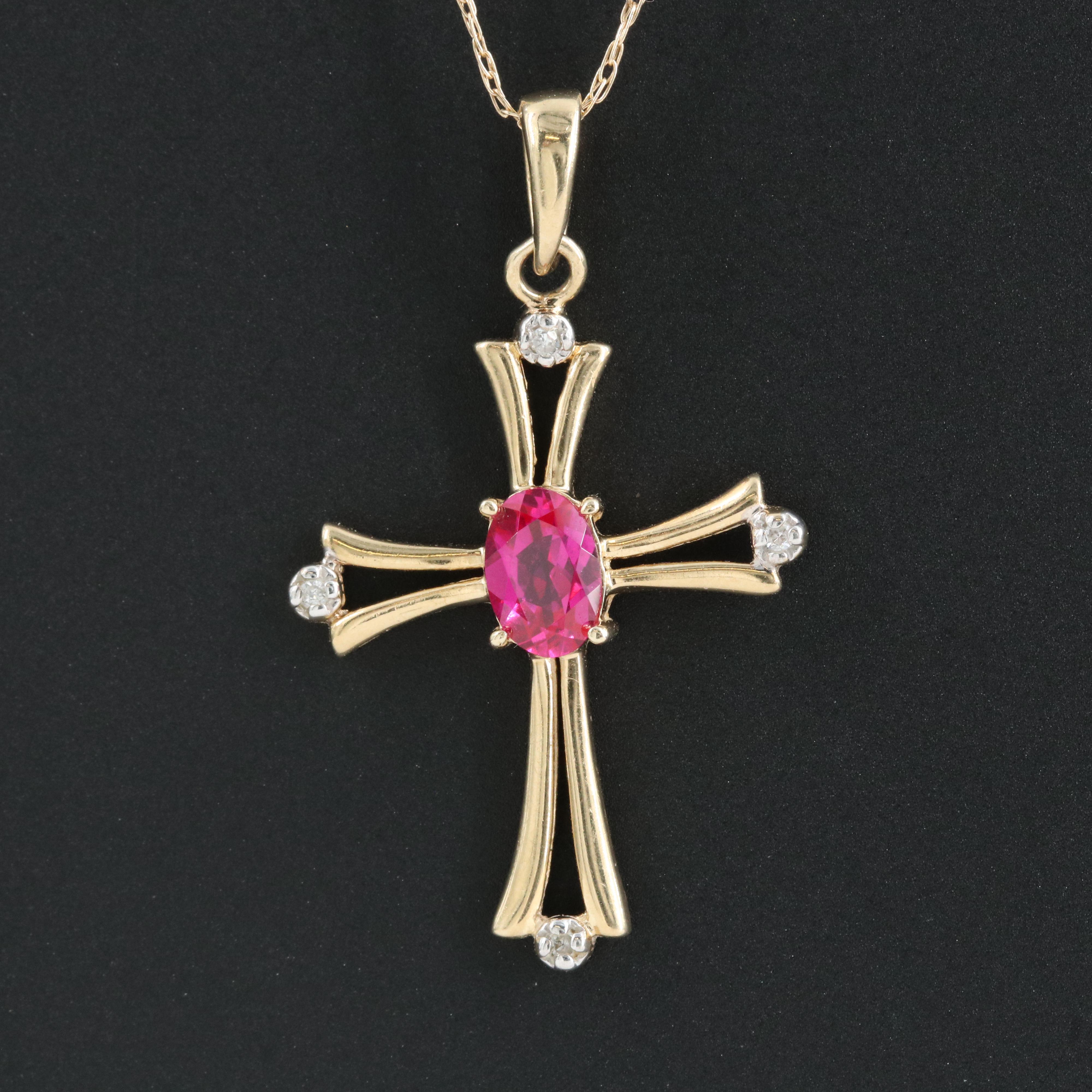 10K Ruby and Diamond Cross Necklace