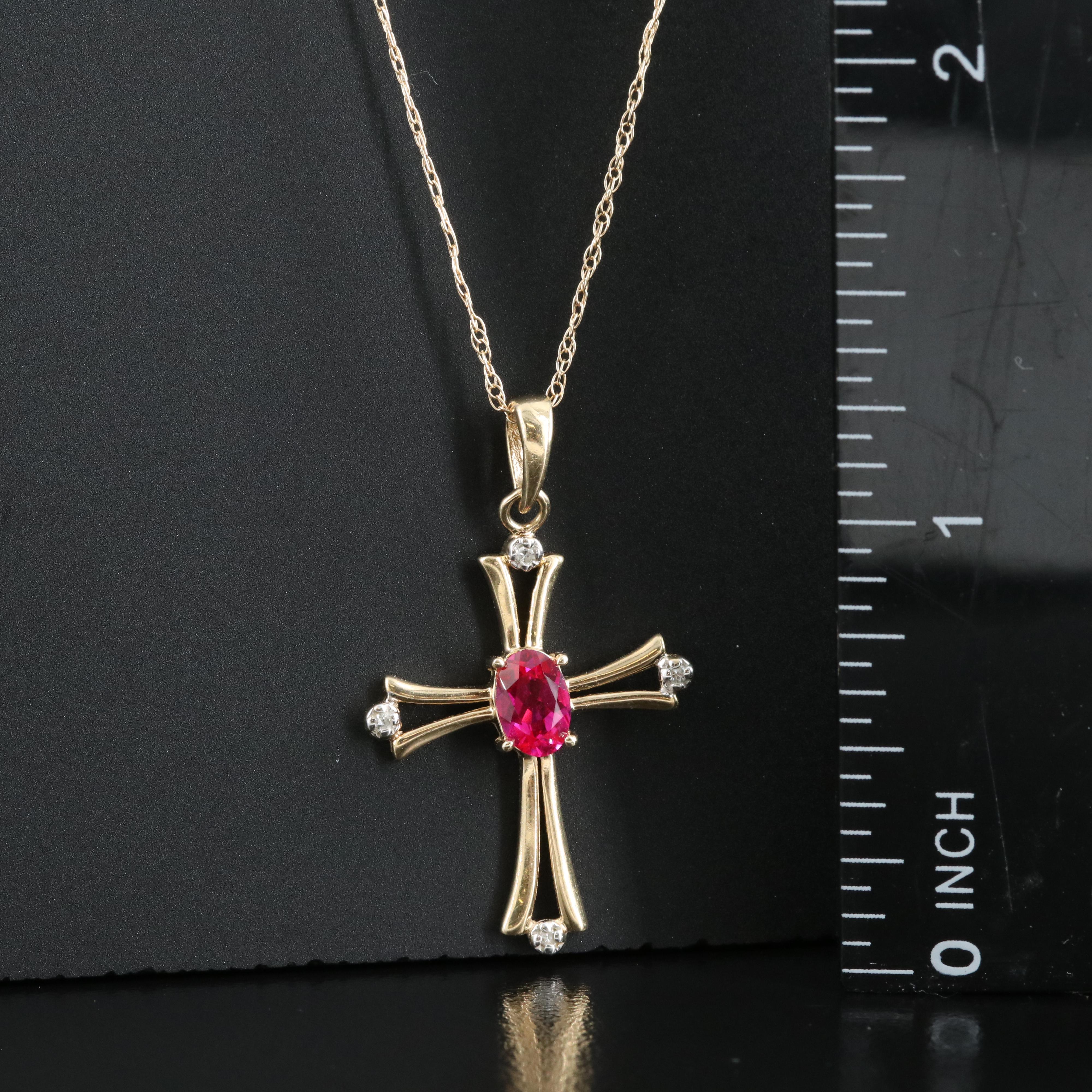 10K Ruby and Diamond Cross Necklace