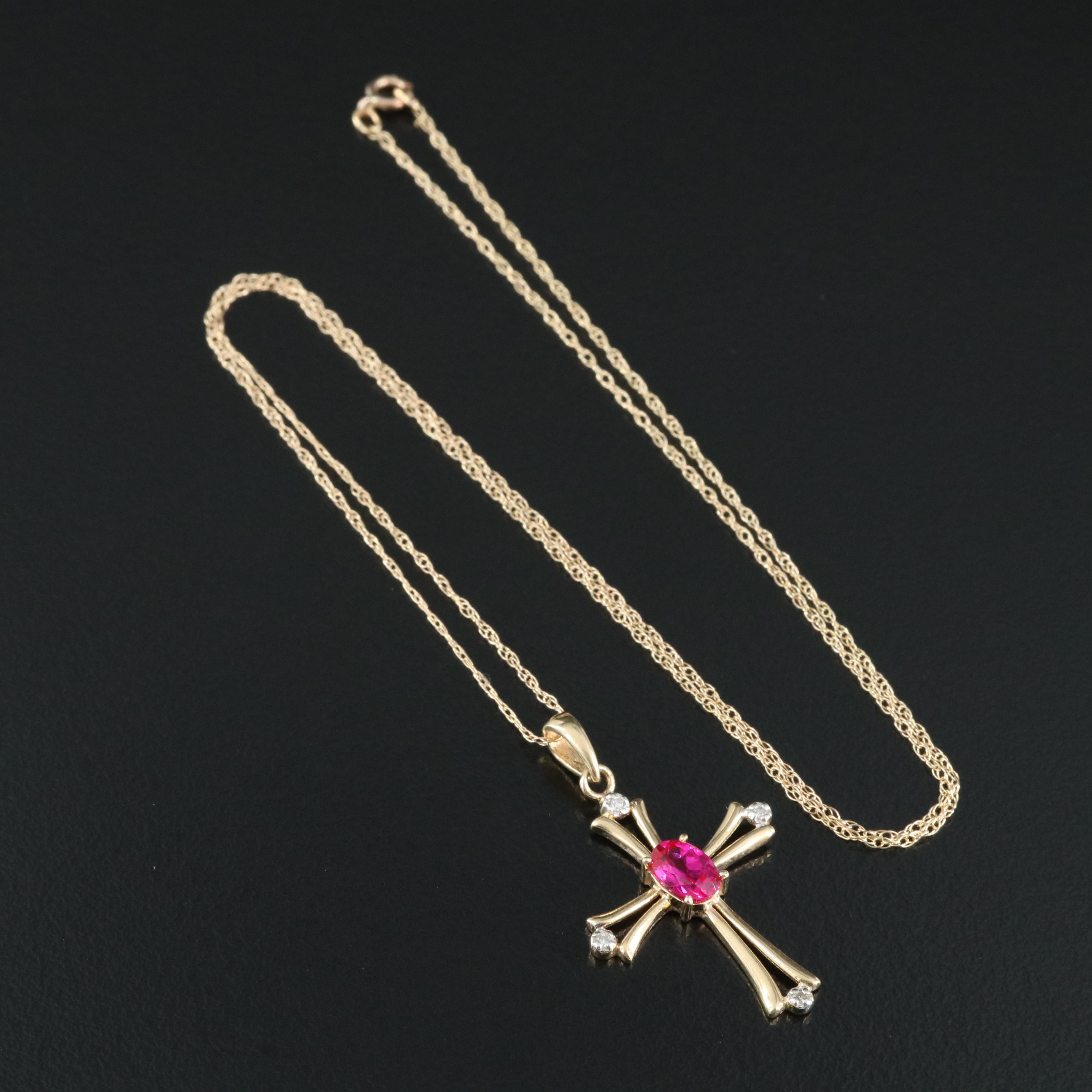 10K Ruby and Diamond Cross Necklace