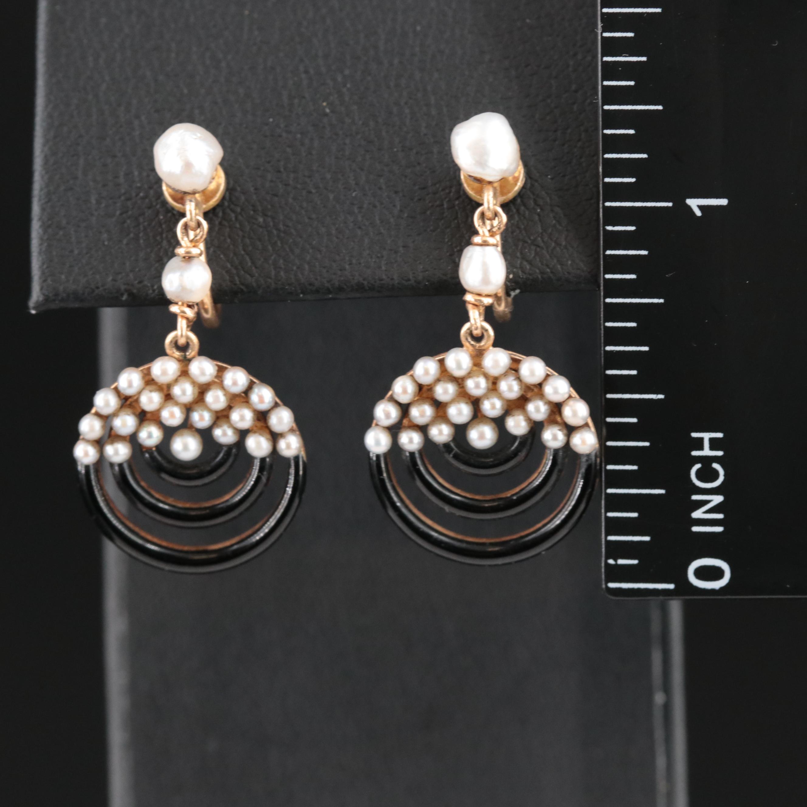 14K Pearl and Enamel Earrings