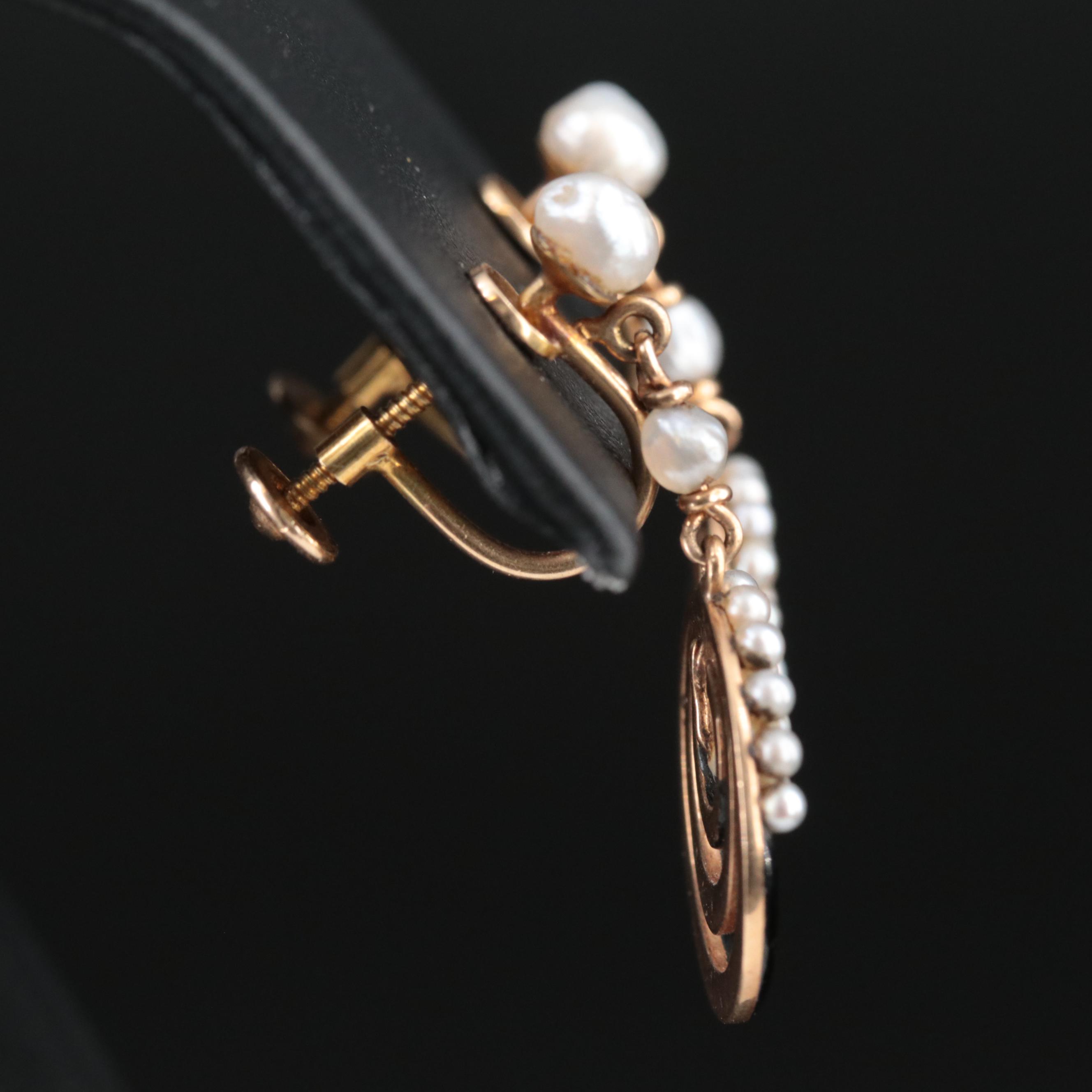 14K Pearl and Enamel Earrings