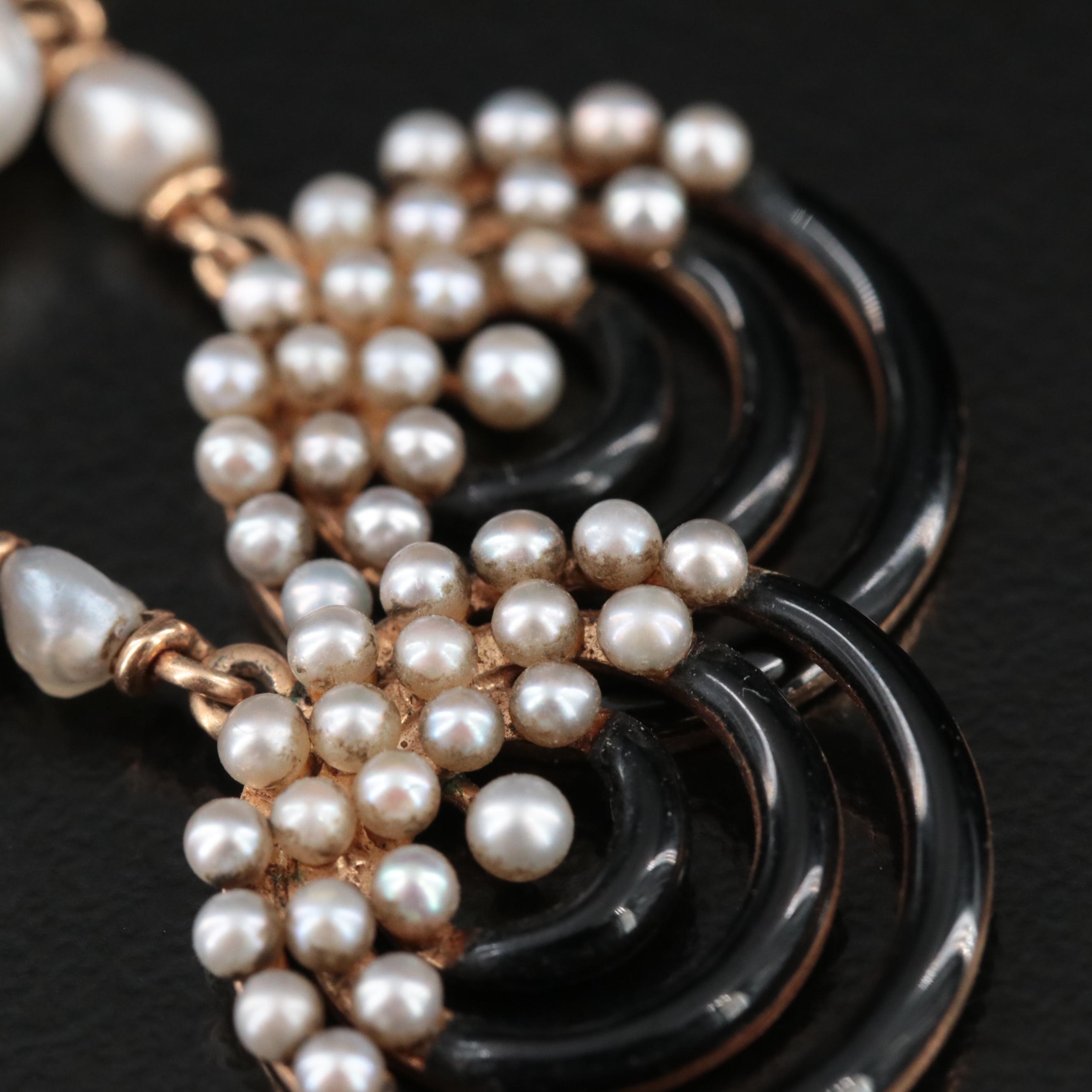 14K Pearl and Enamel Earrings