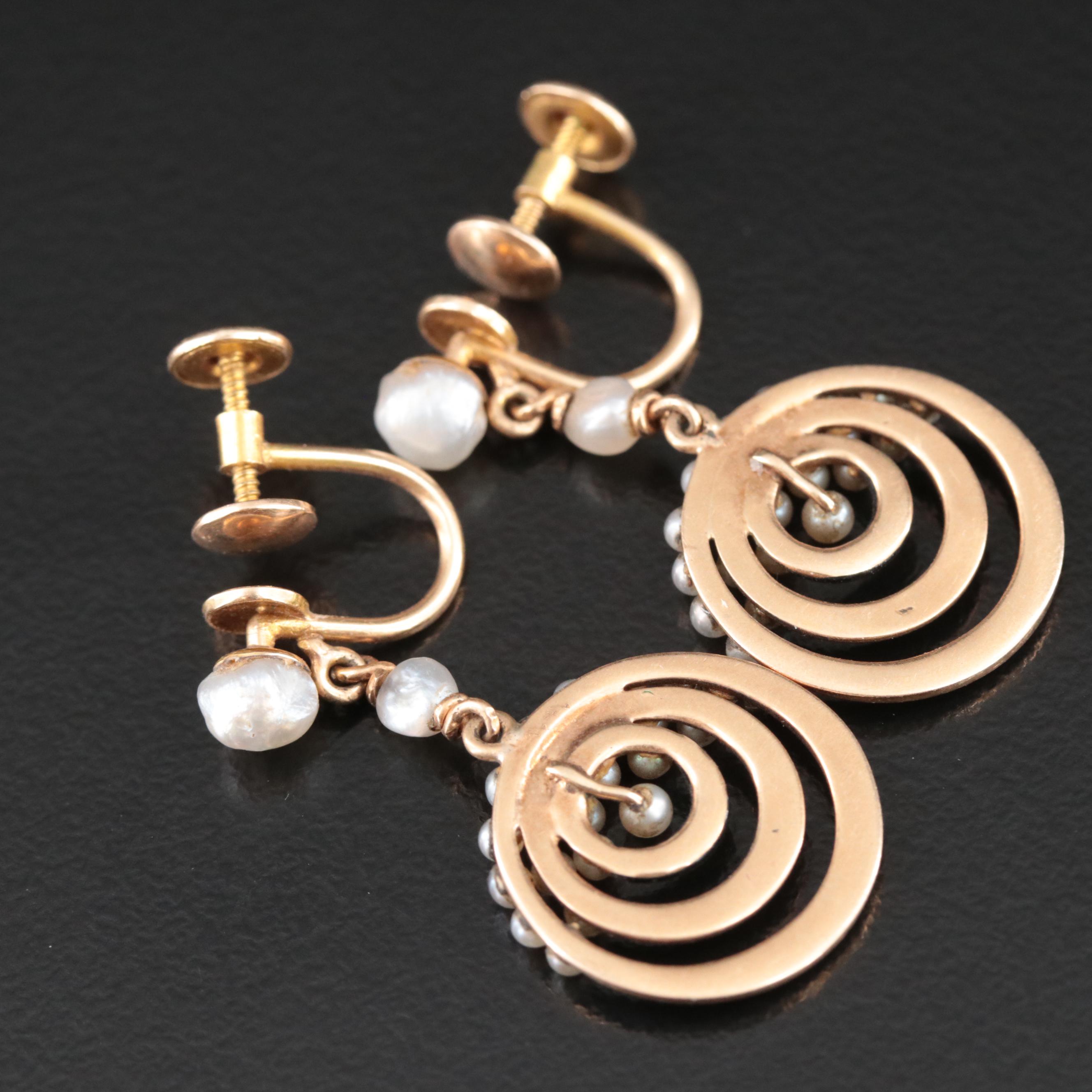 14K Pearl and Enamel Earrings