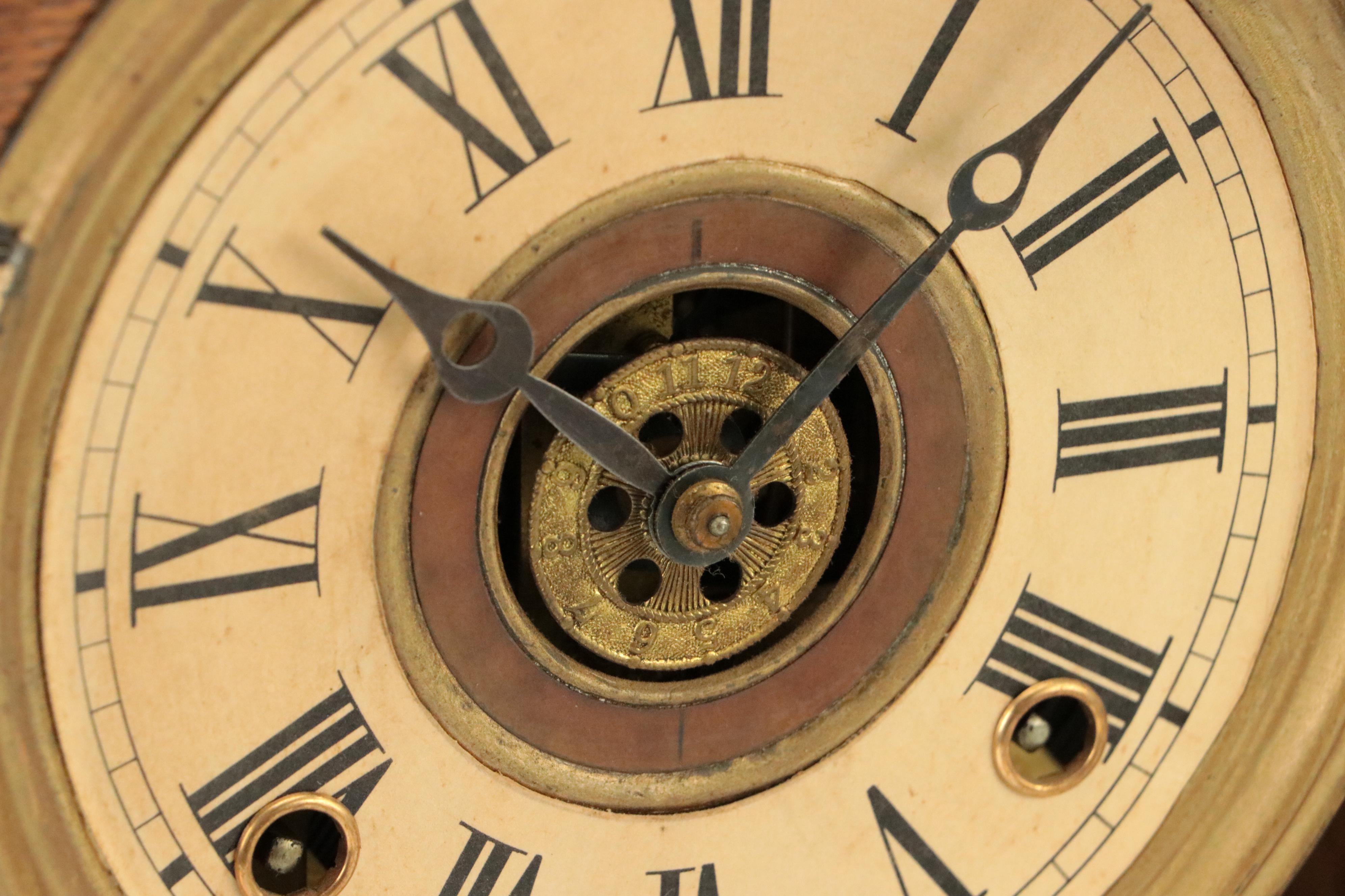 E. Ingraham Co. Victorian Pressed Oak Gingerbread Mantel Clock