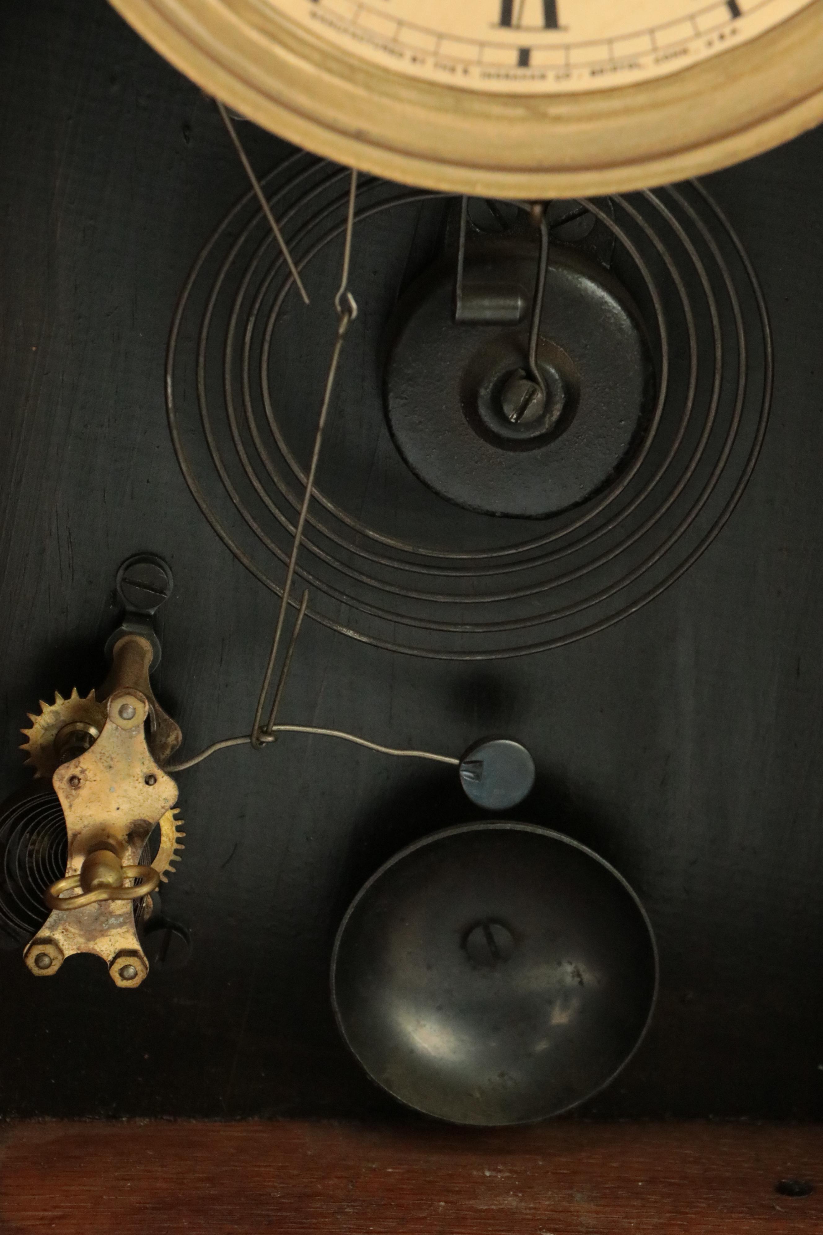 E. Ingraham Co. Victorian Pressed Oak Gingerbread Mantel Clock