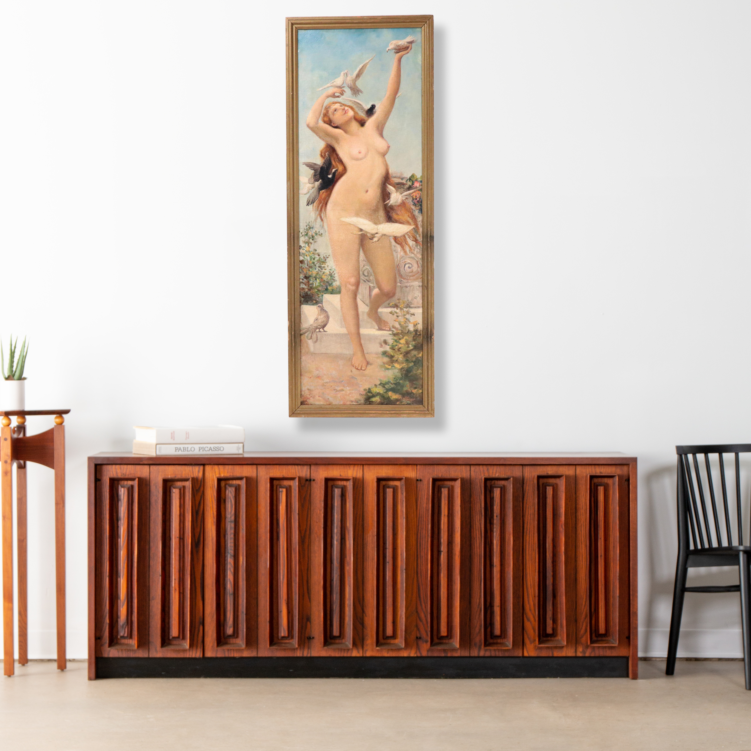 Oil Painting After a European Lithograph of Aphrodite with Doves, 19th Century