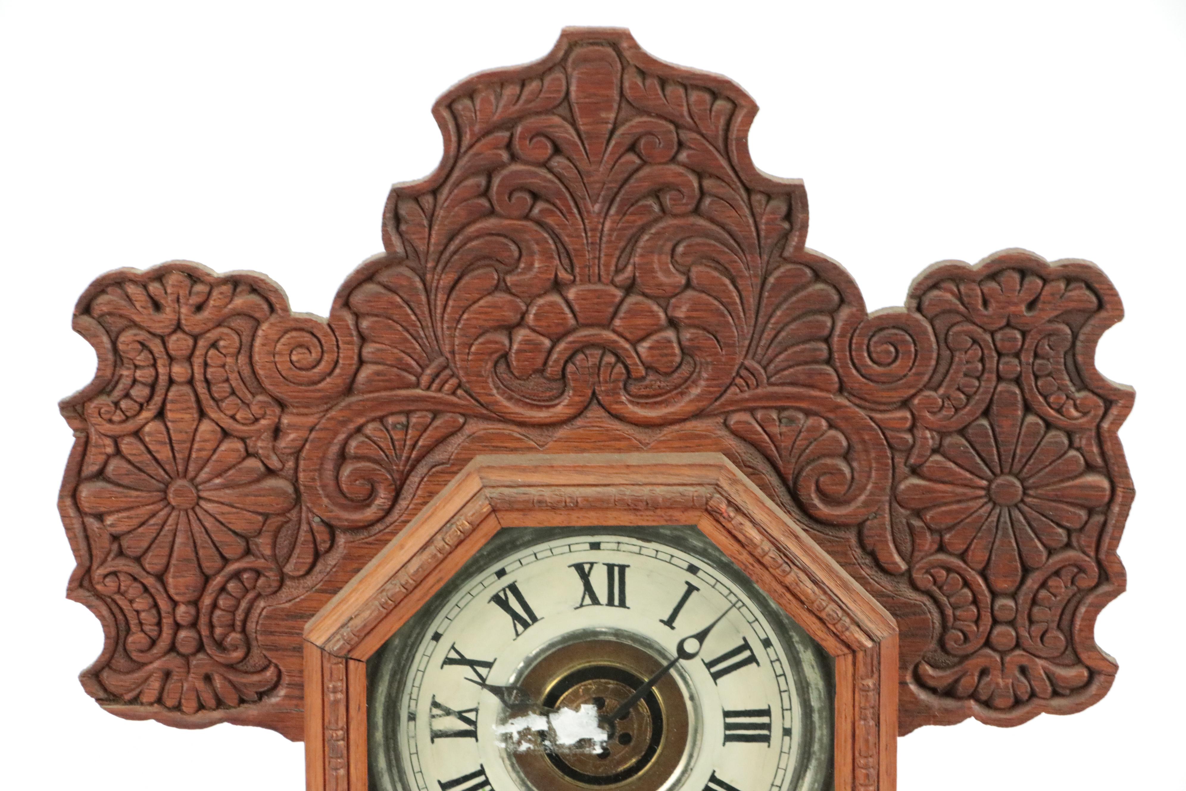 E. Ingraham Co. Victorian Pressed Oak Gingerbread Mantel Clock