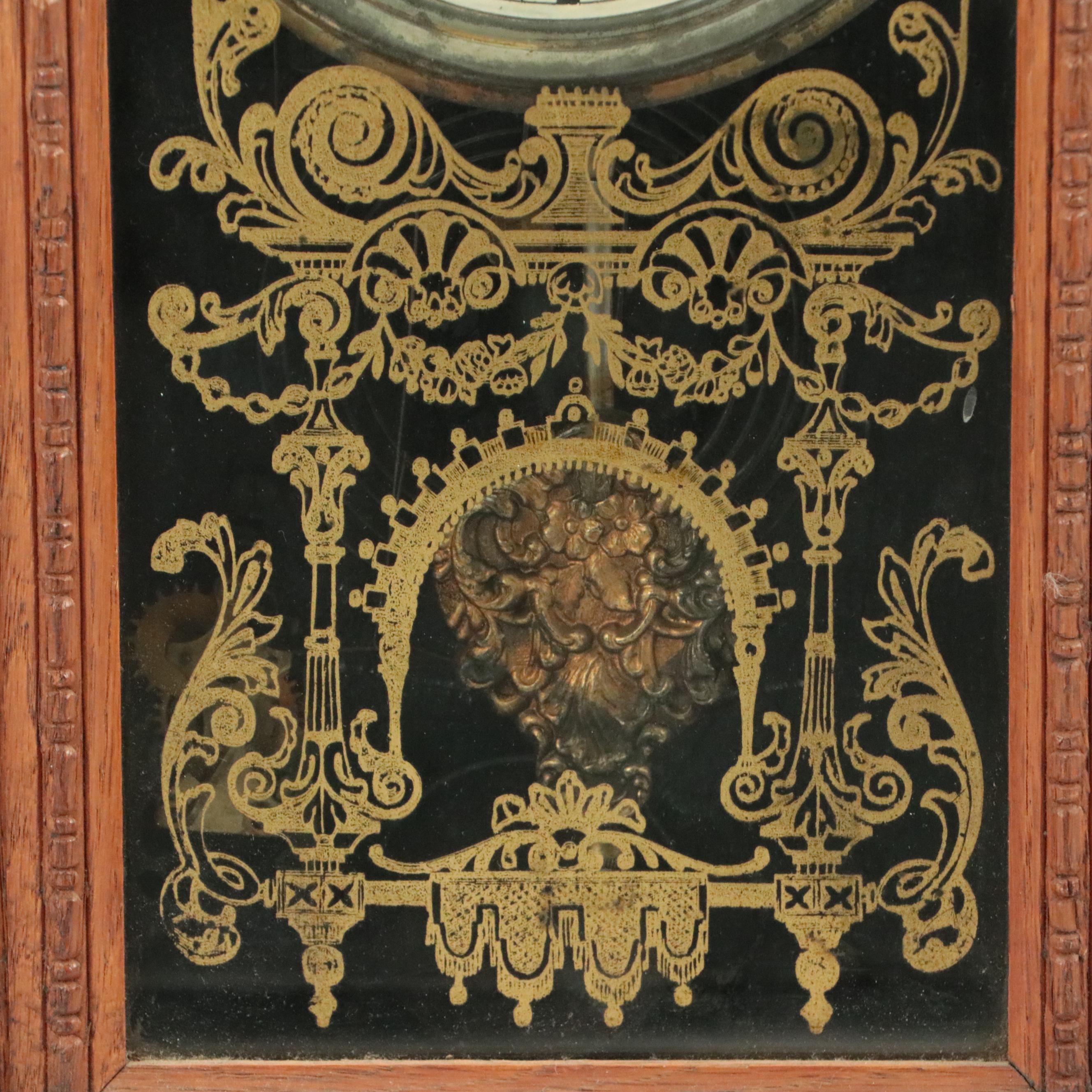 E. Ingraham Co. Victorian Pressed Oak Gingerbread Mantel Clock