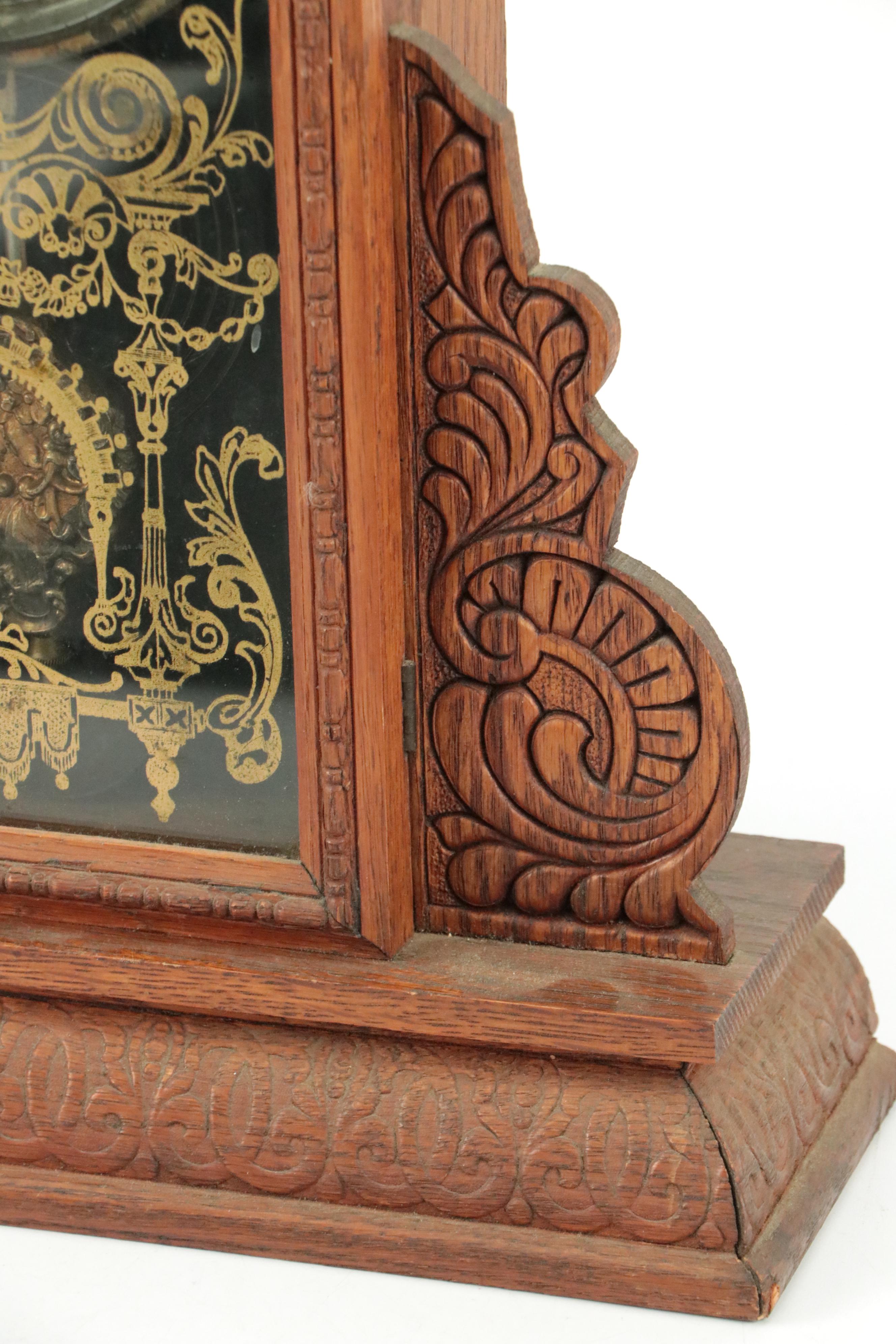 E. Ingraham Co. Victorian Pressed Oak Gingerbread Mantel Clock