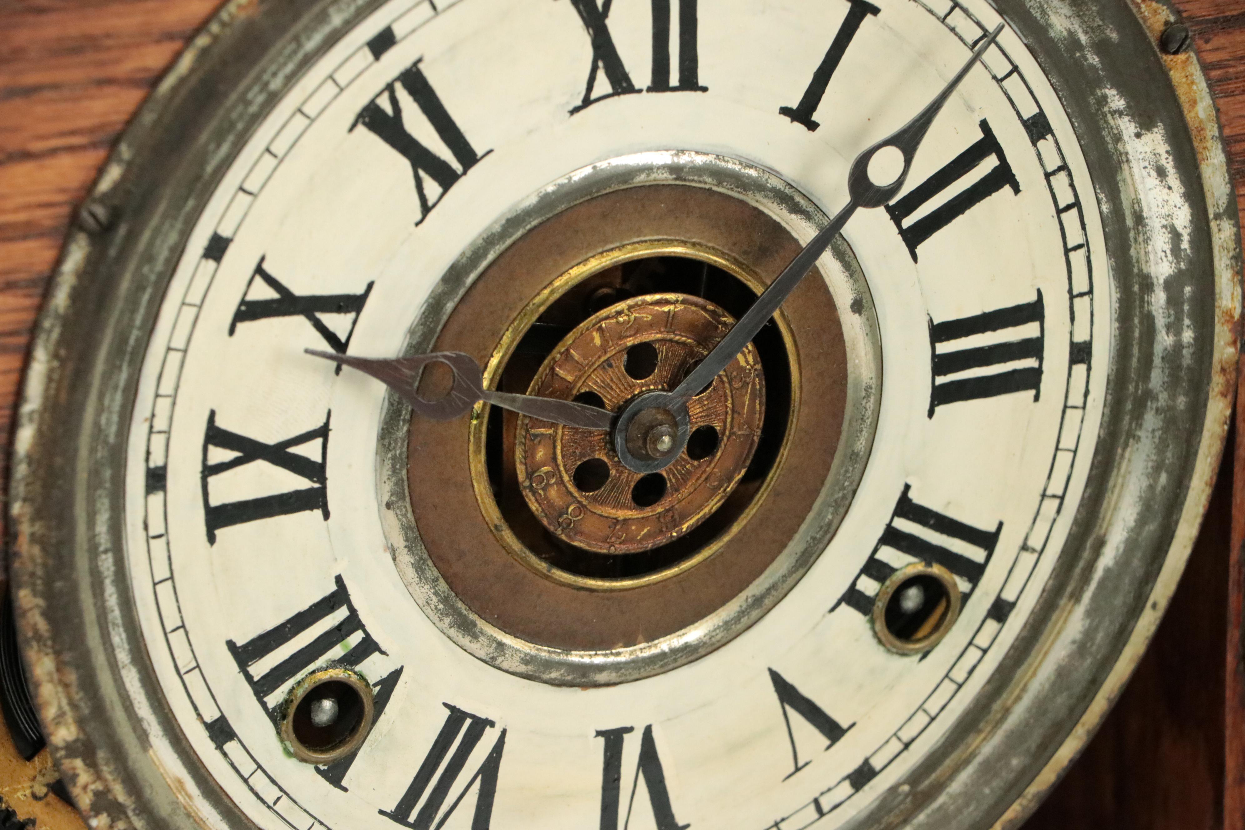 E. Ingraham Co. Victorian Pressed Oak Gingerbread Mantel Clock