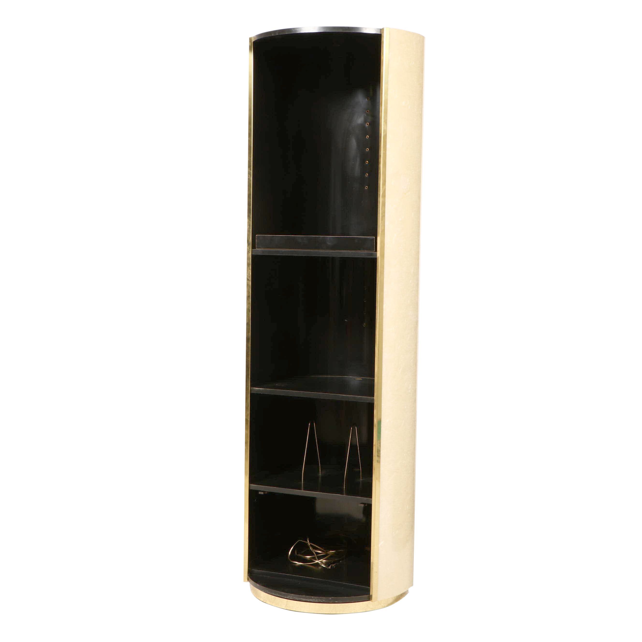 Pearlized Laminate and Black Lacquer Cylindrical Rotating Media Cabinet