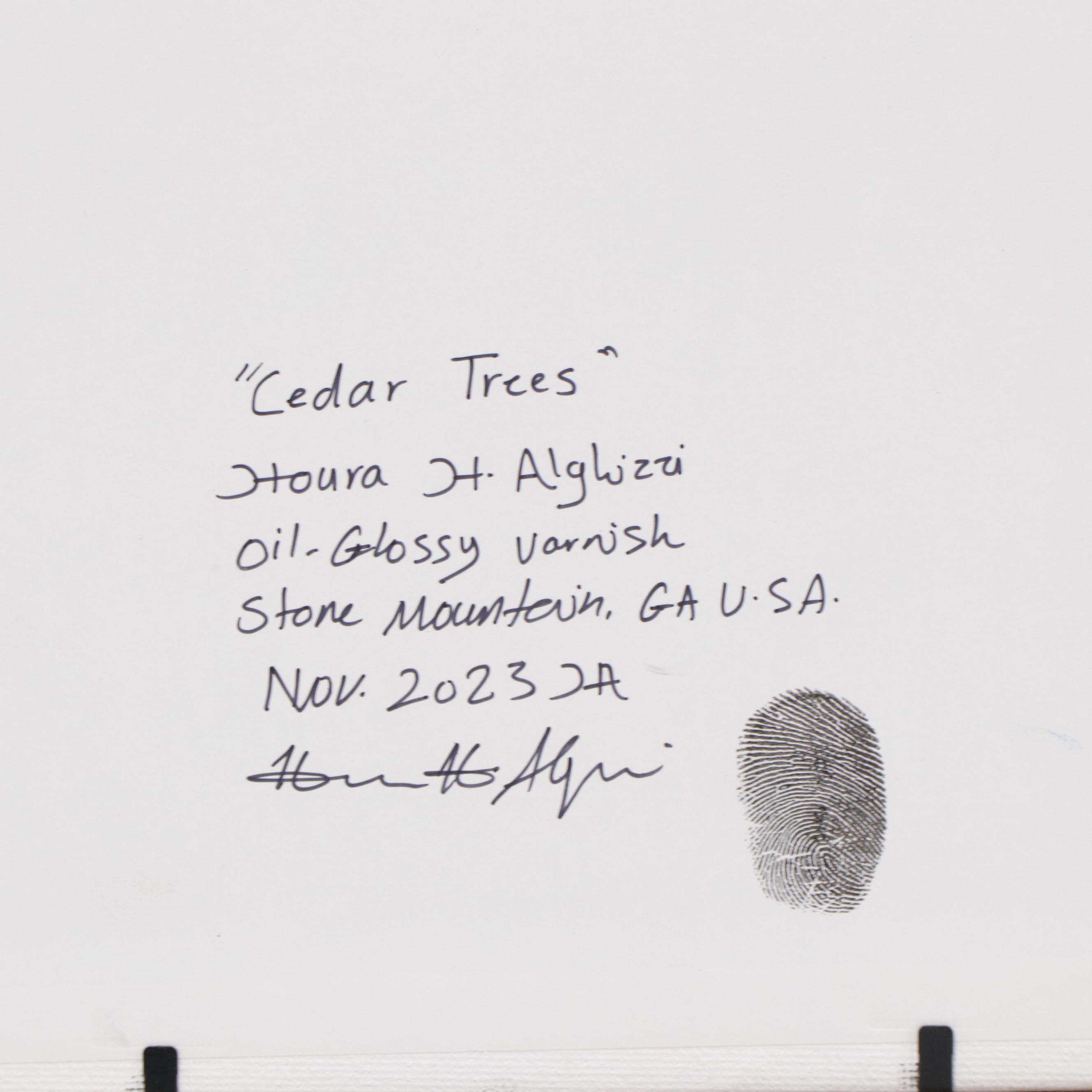 Houra Alghizzi Oil Painting "Cedar Trees," 2023