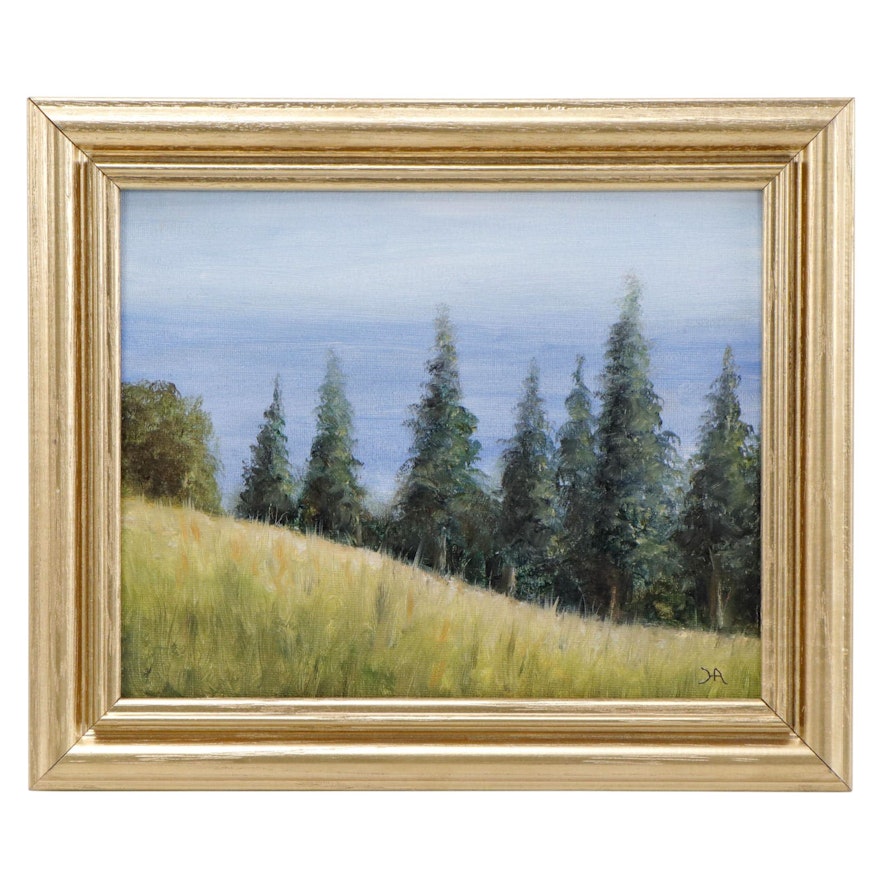 Houra Alghizzi Oil Painting "Cedar Trees," 2023