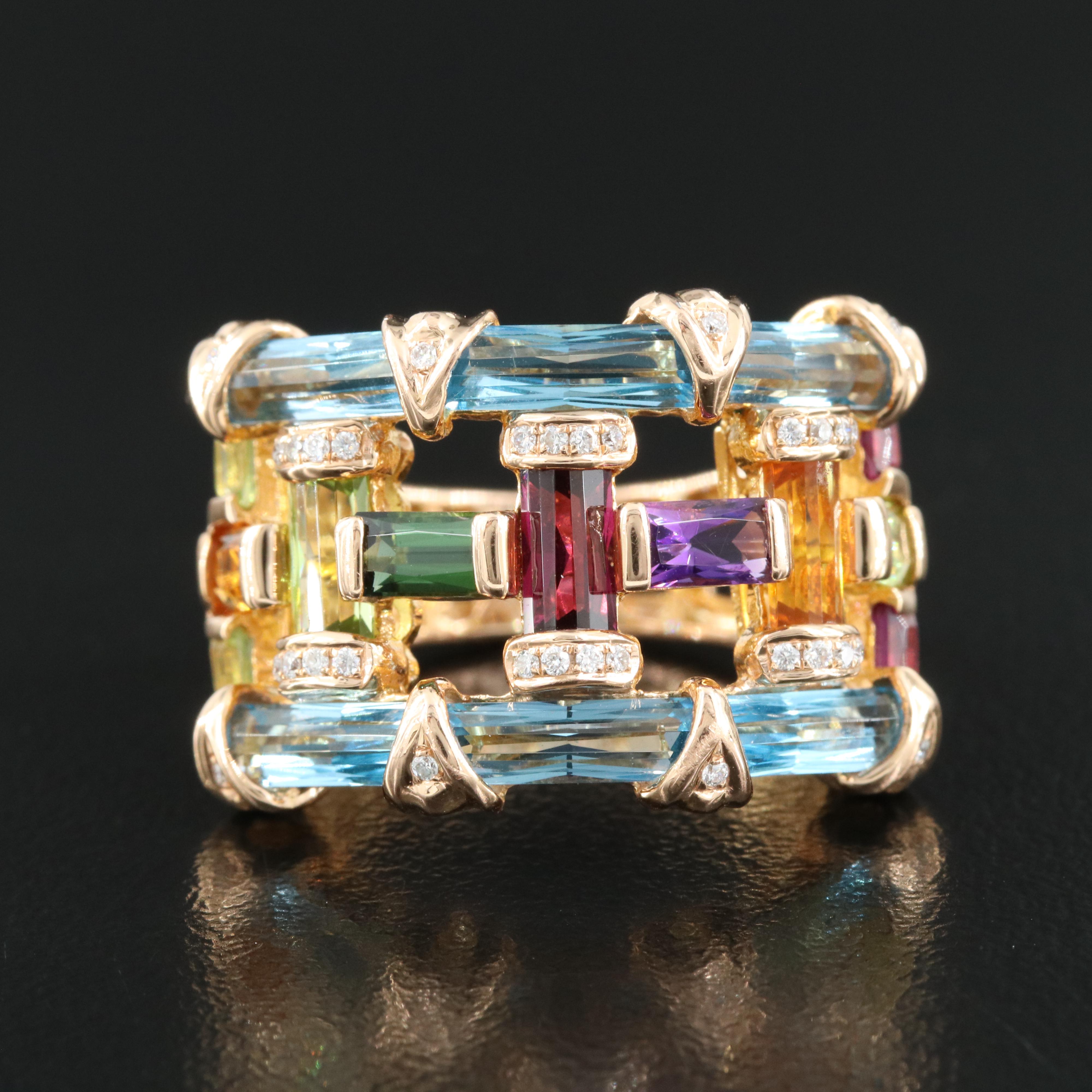 Bellarri 18K Rose Gold Multi-Gemstone Ring Including Topaz, Peridot and Diamond