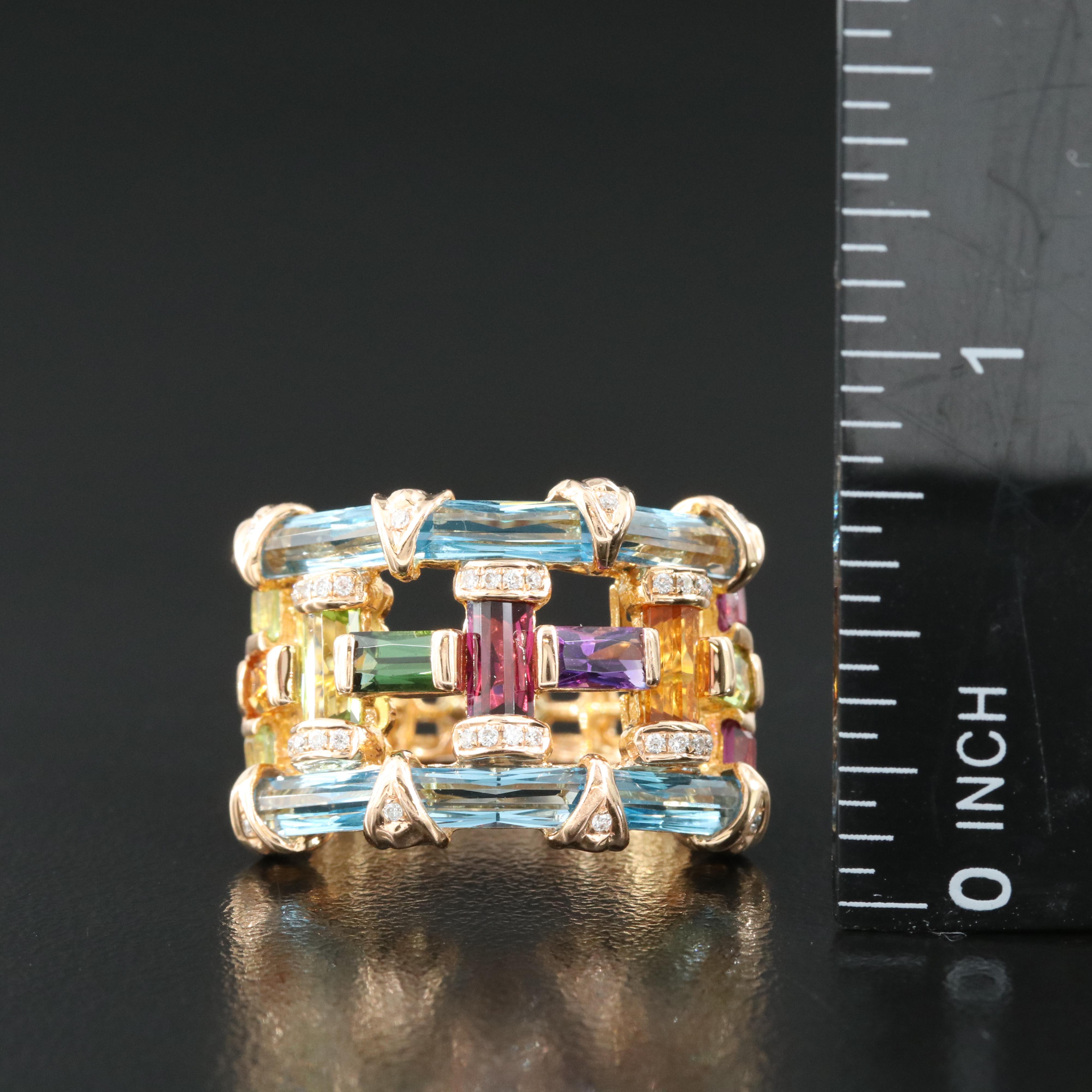 Bellarri 18K Rose Gold Multi-Gemstone Ring Including Topaz, Peridot and Diamond