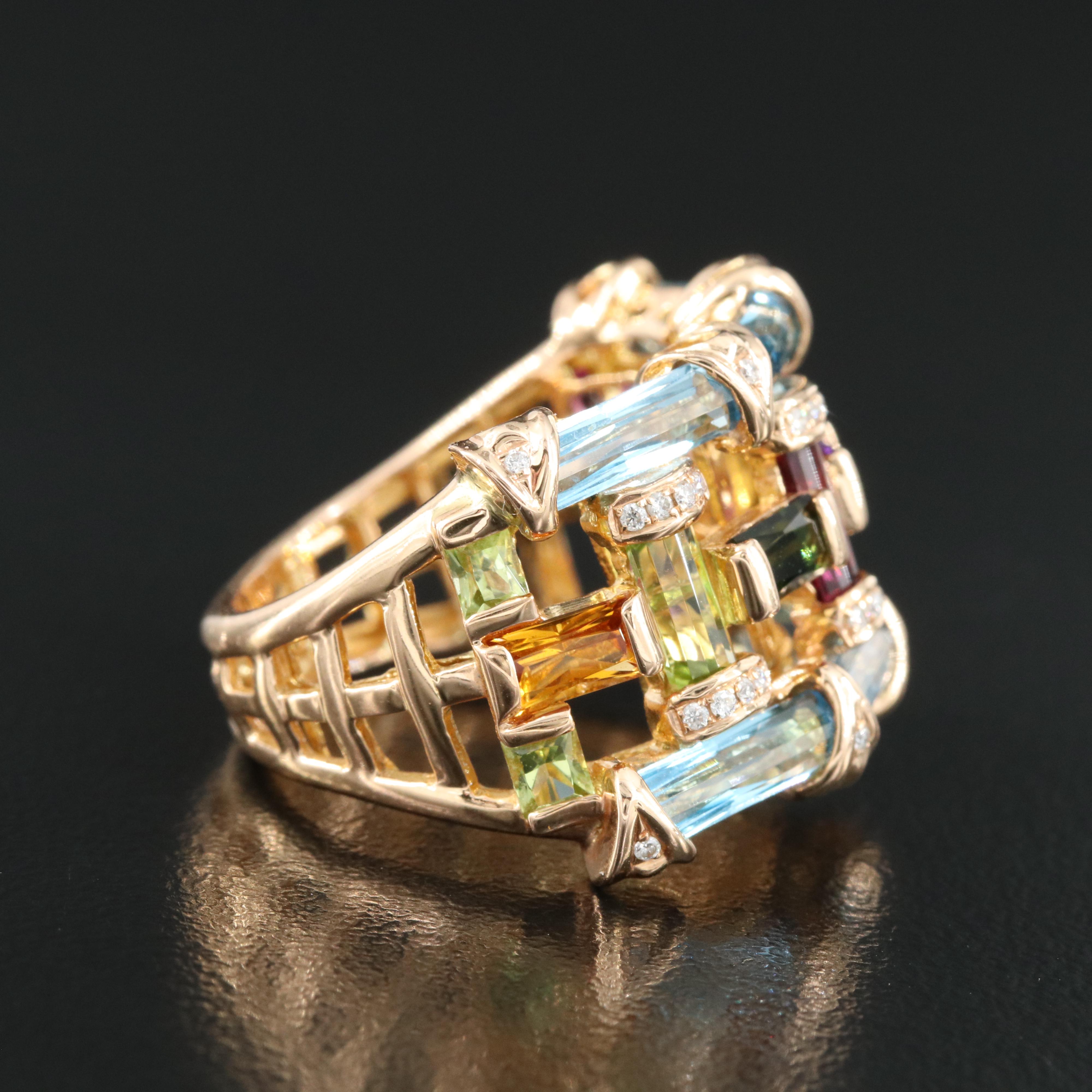 Bellarri 18K Rose Gold Multi-Gemstone Ring Including Topaz, Peridot and Diamond