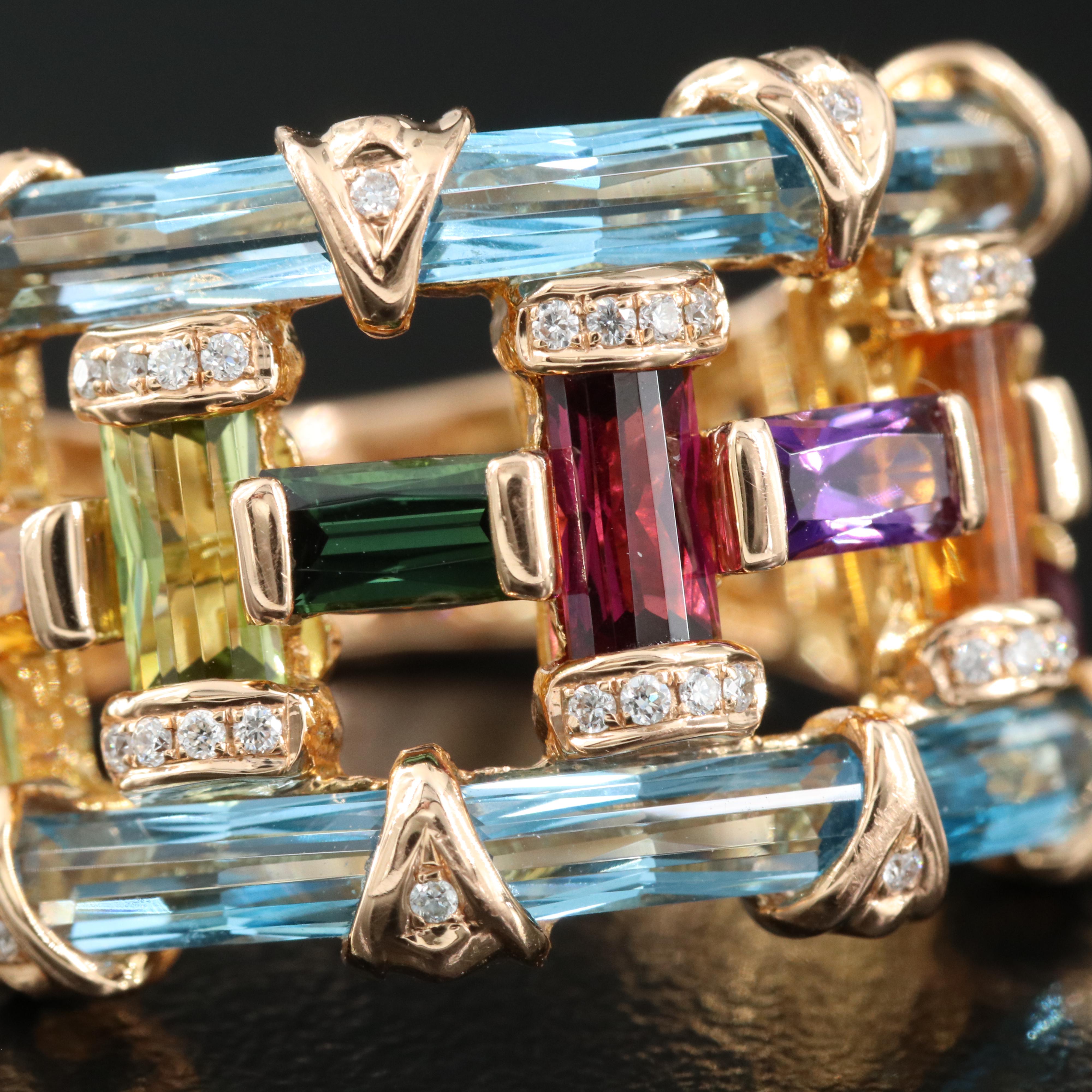 Bellarri 18K Rose Gold Multi-Gemstone Ring Including Topaz, Peridot and Diamond