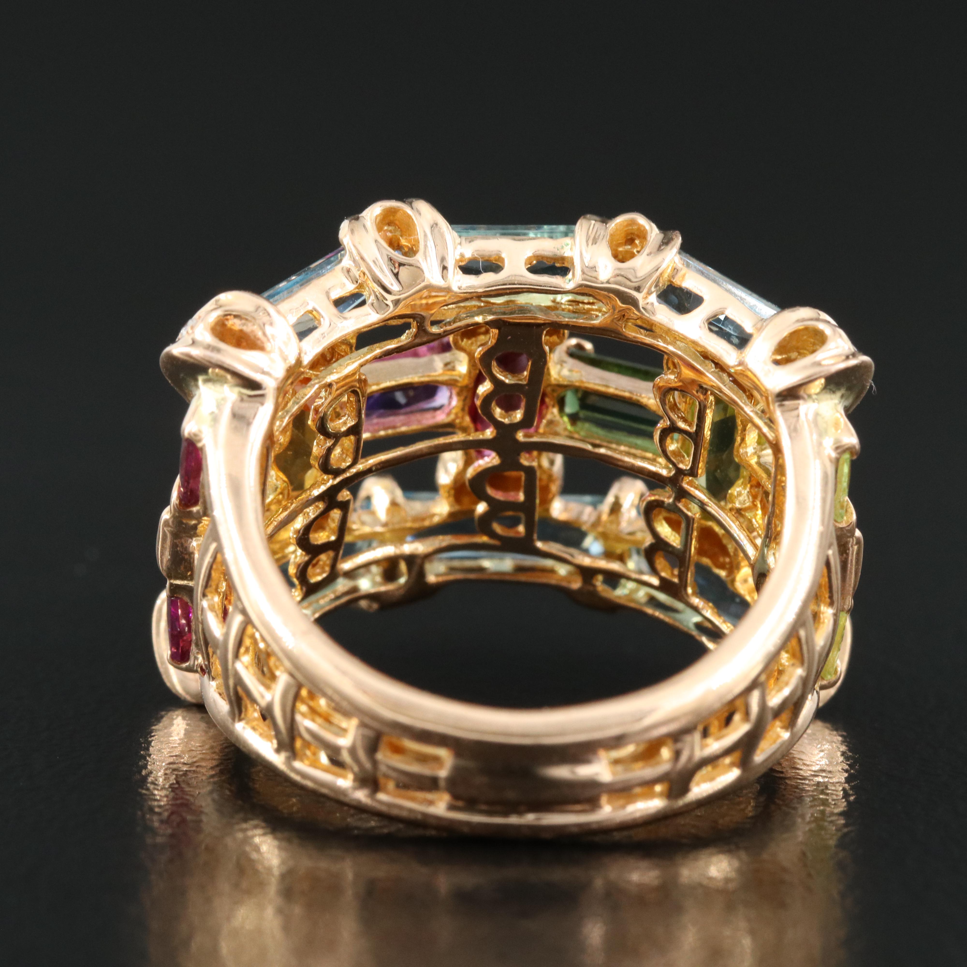 Bellarri 18K Rose Gold Multi-Gemstone Ring Including Topaz, Peridot and Diamond