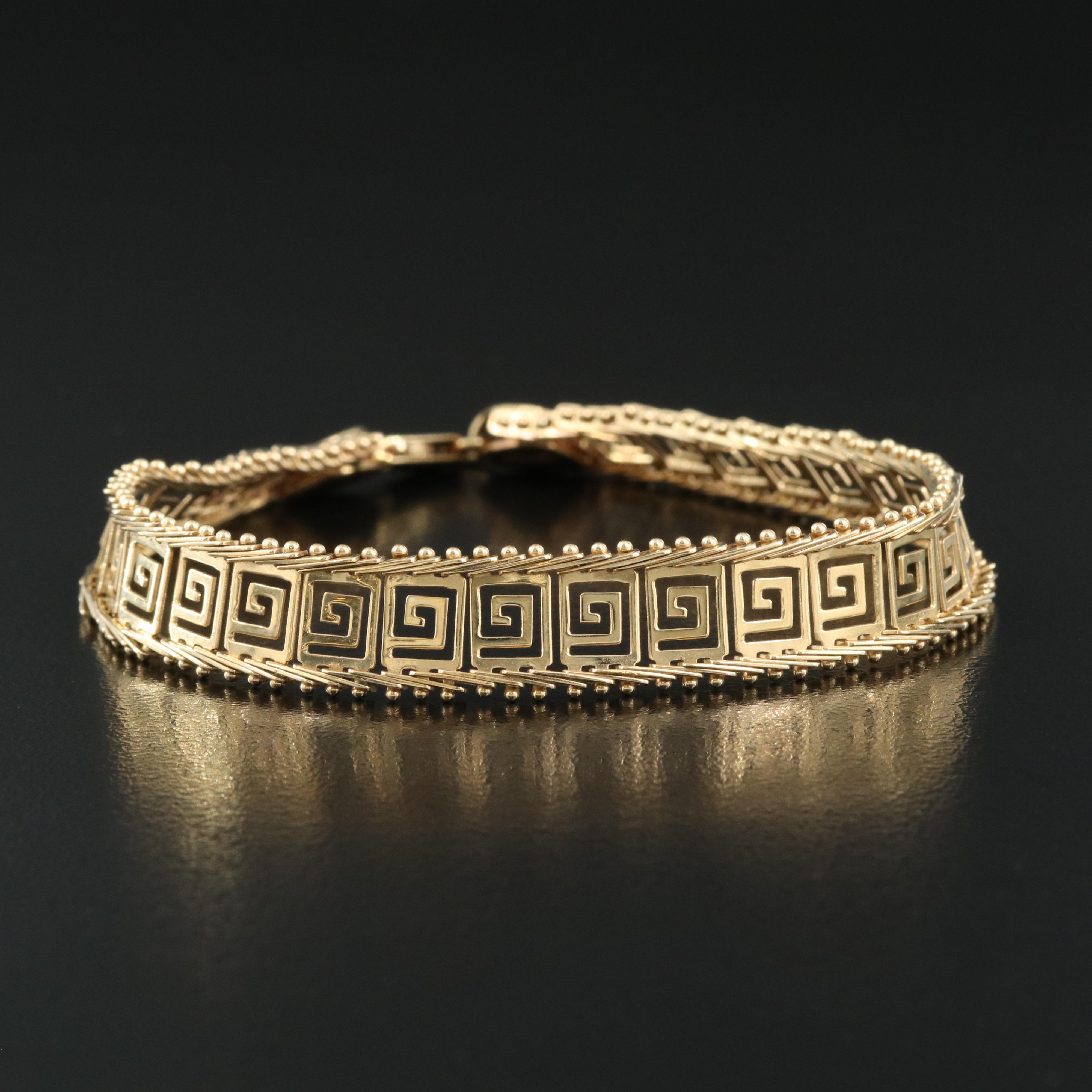 14K Greek Key Panel Bracelet